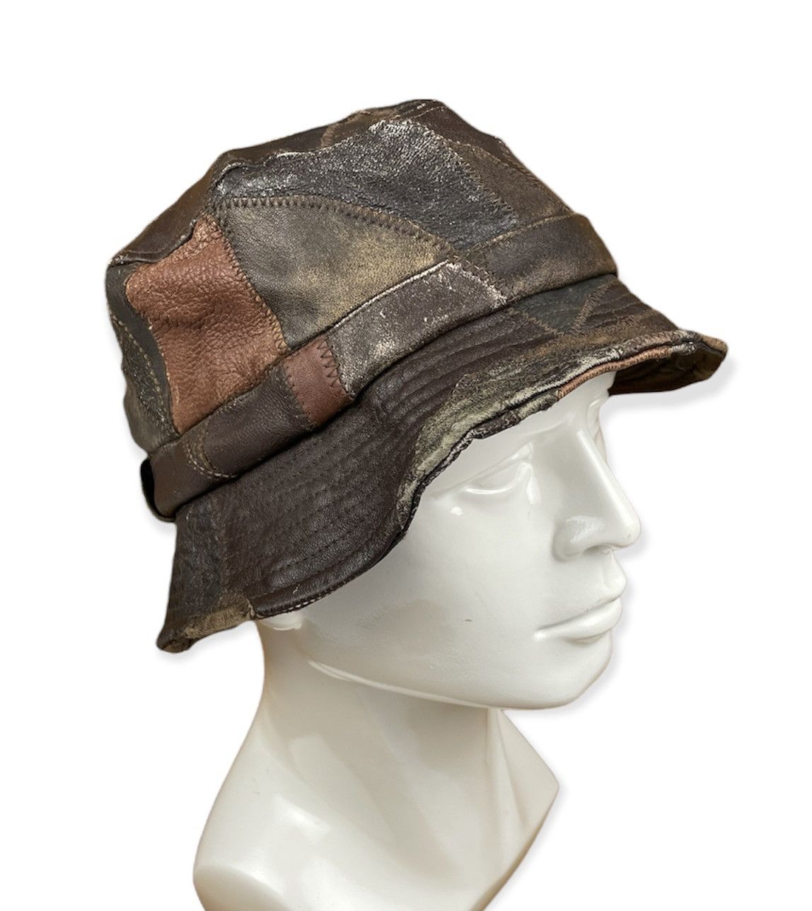 PATCHWORK LEATHER BUCKET HAT- HS 3