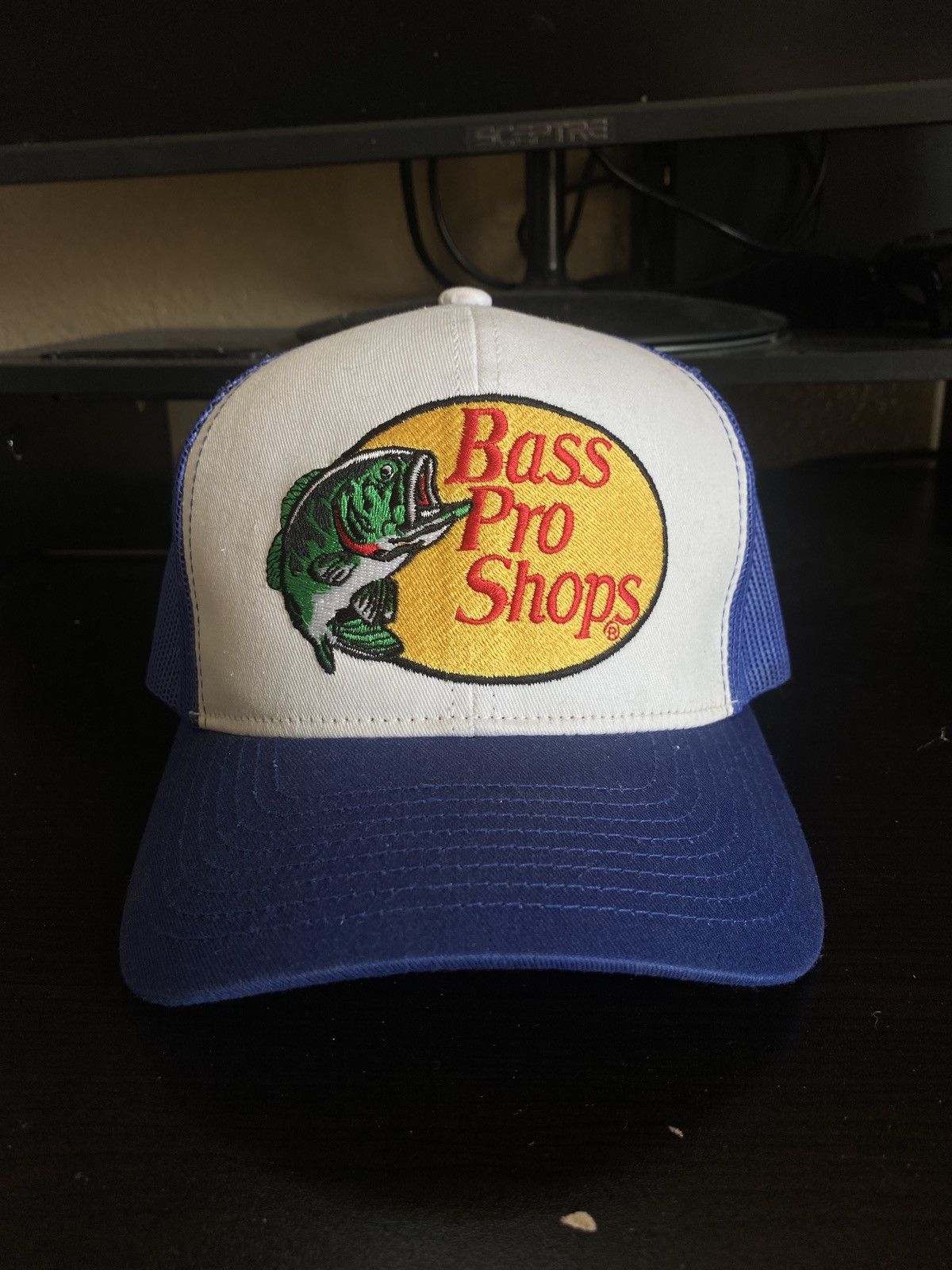 Bass Pro Shops Bass Pro Shops Whiteblue Trucker Hat Grailed 0656