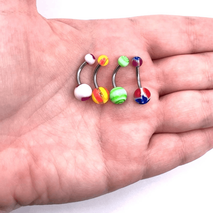 Jewelry Set of 4 Silver 316L Steel and Bioflex Acrylic Belly Rings