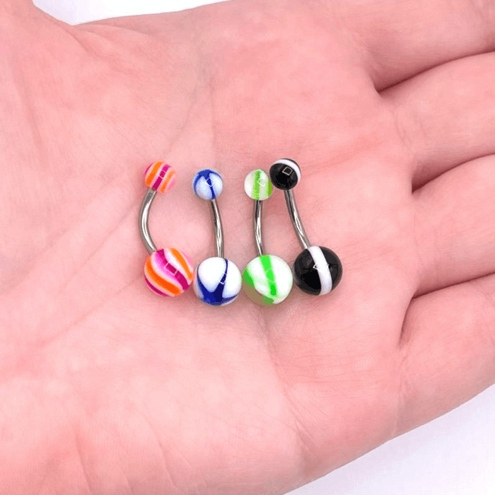 Jewelry Set of 4 Silver 316L Steel and Bioflex Acrylic Belly Rings