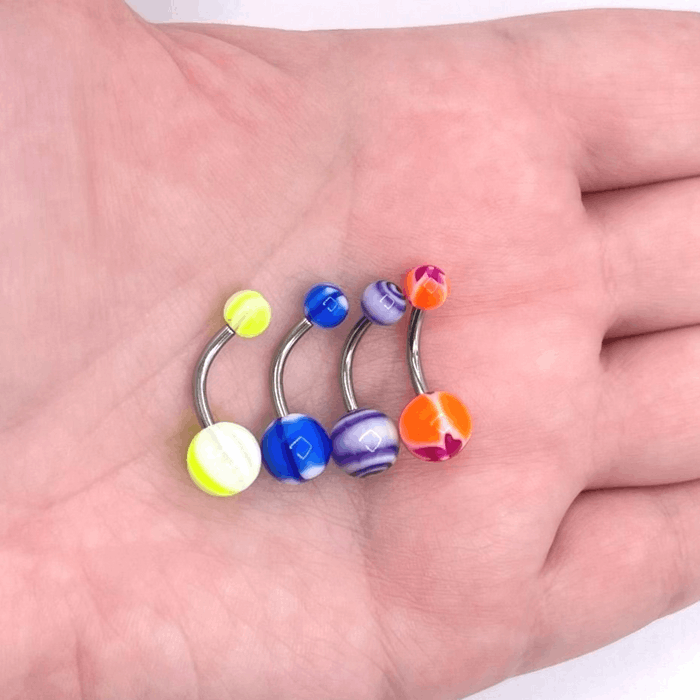 Jewelry Set of 4 Silver 316L Steel and Bioflex Acrylic Belly Rings