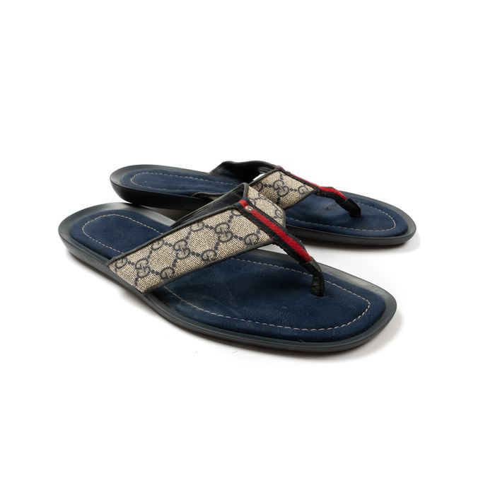 Gucci Men's GG Supreme Blue Flip Flops Sandals Size 9 G