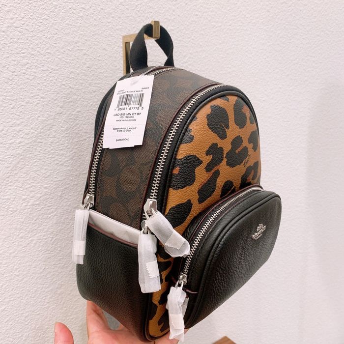 Coach Mini Court Backpack In Signature Canvas With Leopard Print