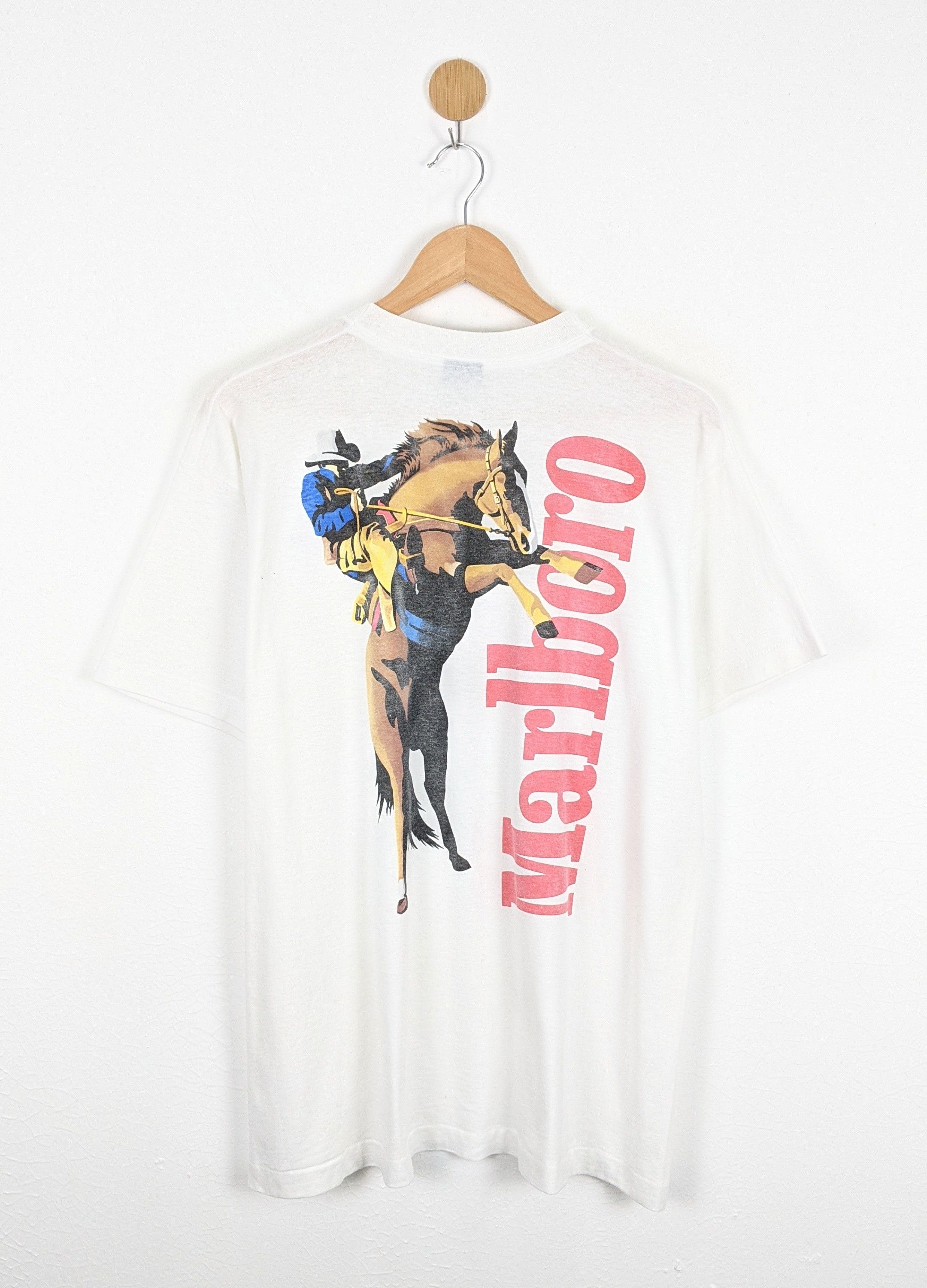 Vintage 90s 1990s Marlboro Chest Pocket Western Cowboy 2024 Graphic White Tshirt XL