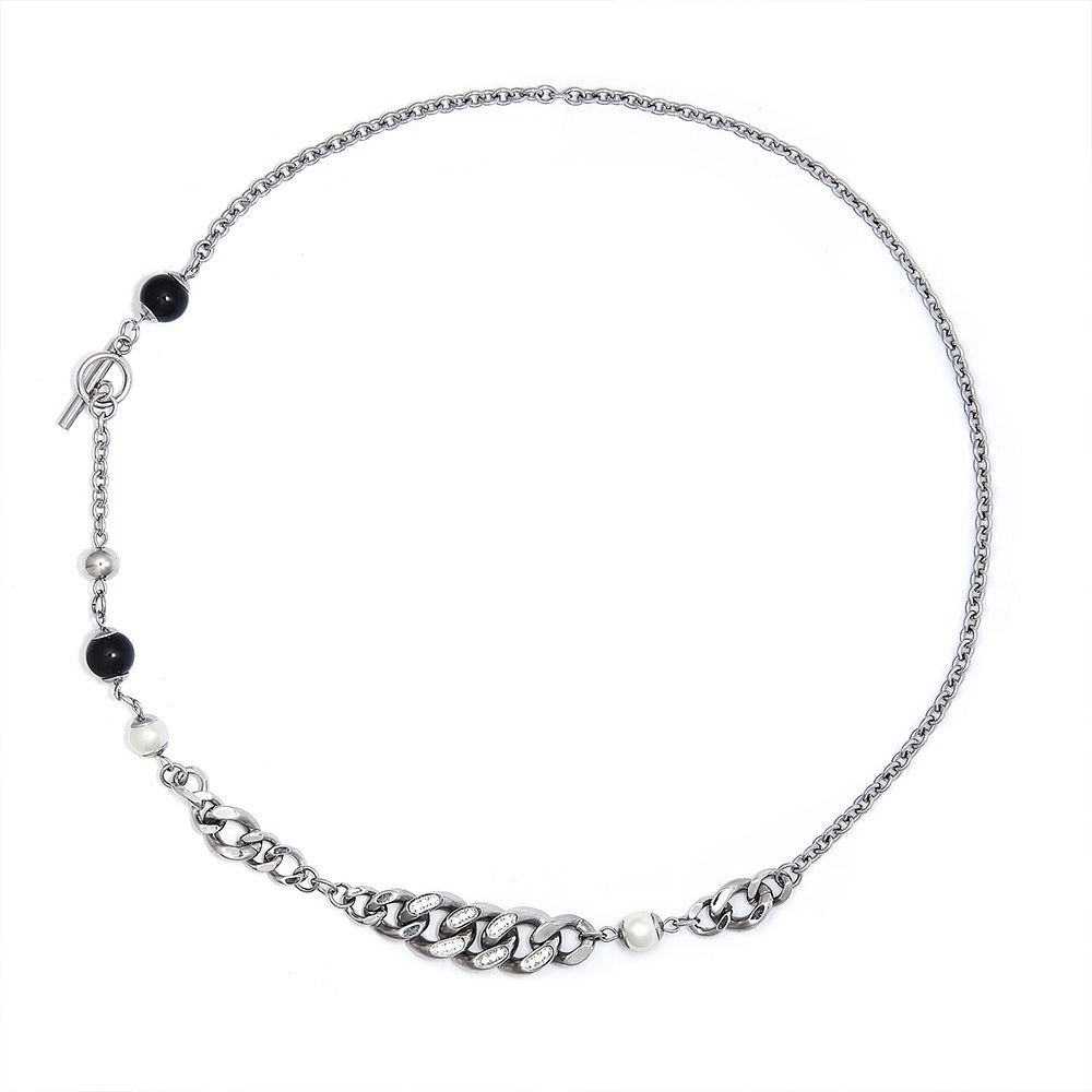 Jewelry × Vintage Men's Hip Hop Pearl Chain Titanium Steel Necklace Size ONE SIZE - 3 Thumbnail