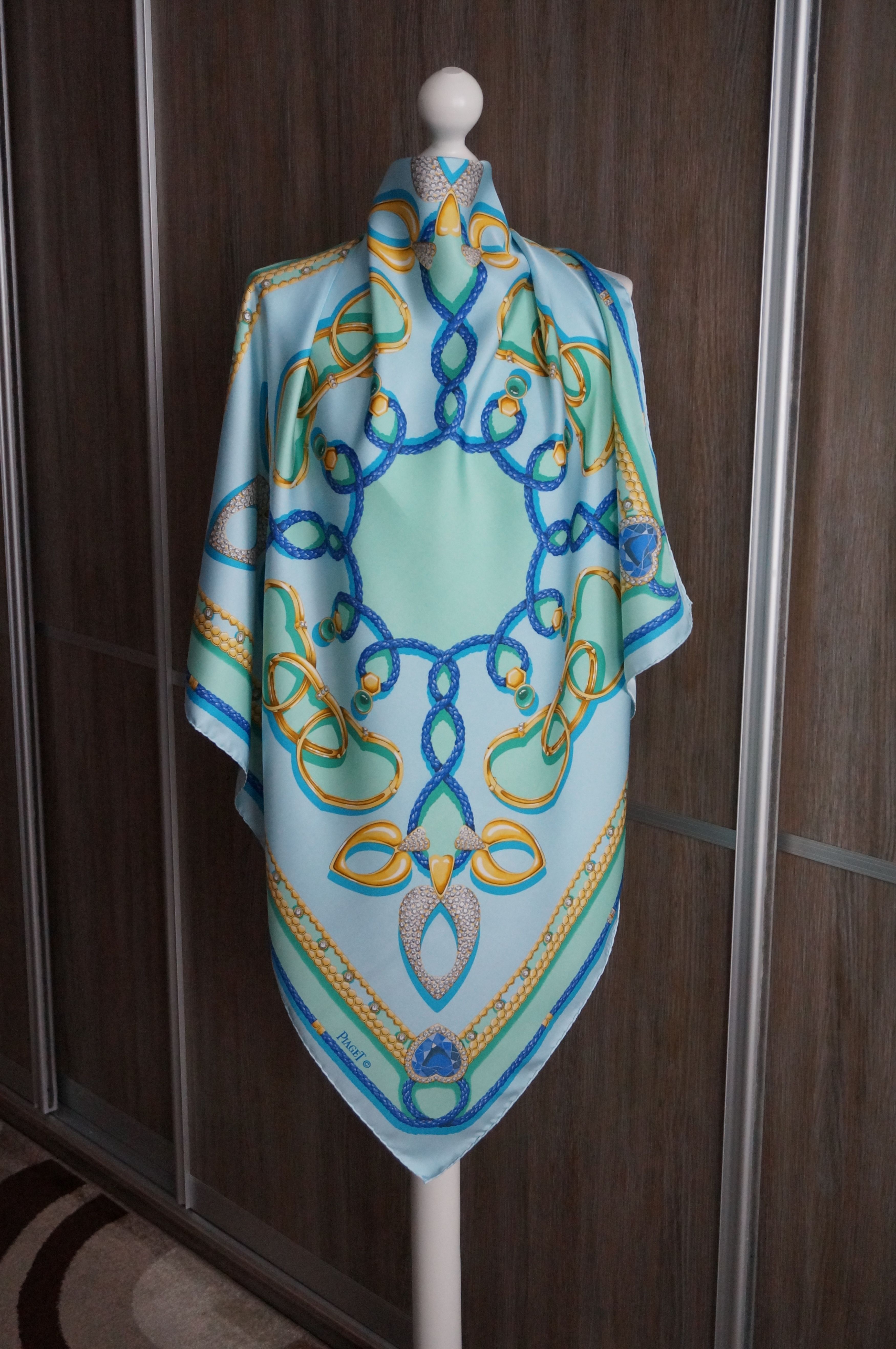 PIAGET silk scarf with jewels print. Made in Italy