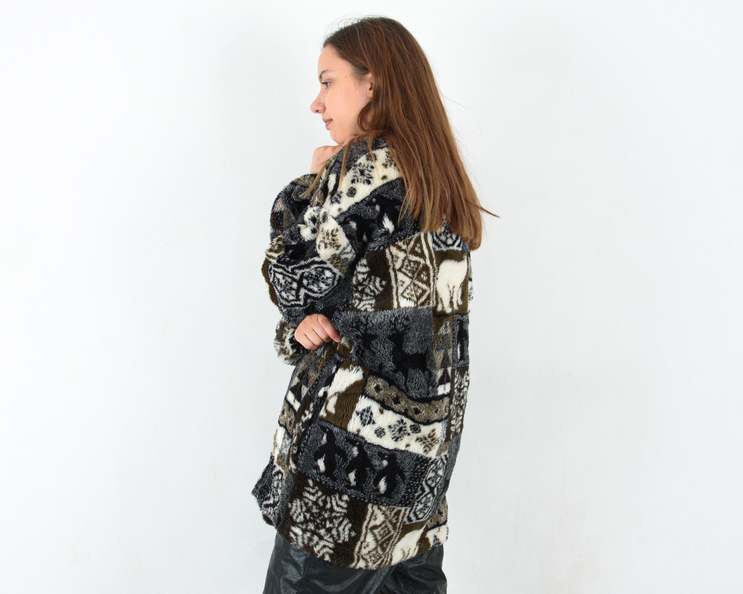 Vintage Women's 2XL Printed Fleece Sport Sherpa Sweatshirt Jumper Size XXL / US 16-18 / IT 52-54 - 2 Thumbnail