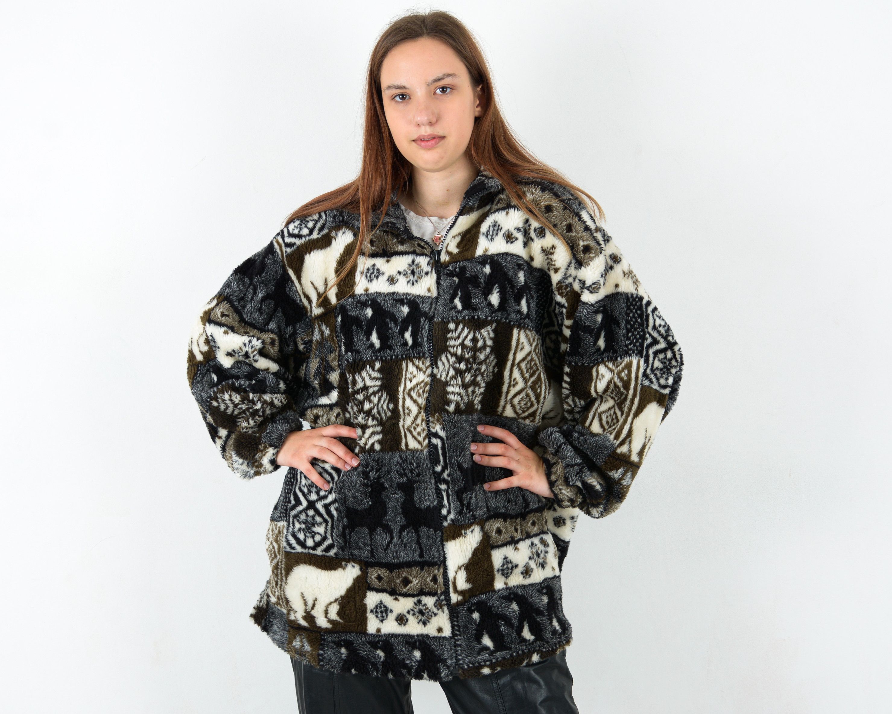 Vintage Women's 2XL Printed Fleece Sport Sherpa Sweatshirt Jumper Size XXL / US 16-18 / IT 52-54 - 1 Thumbnail