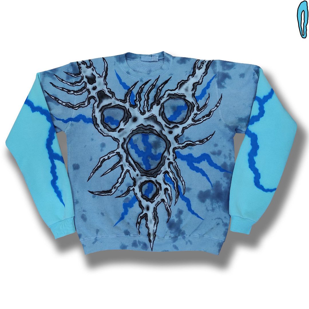 Custom Handmade Blue Abstract Drawing Print Light Sweatshirt