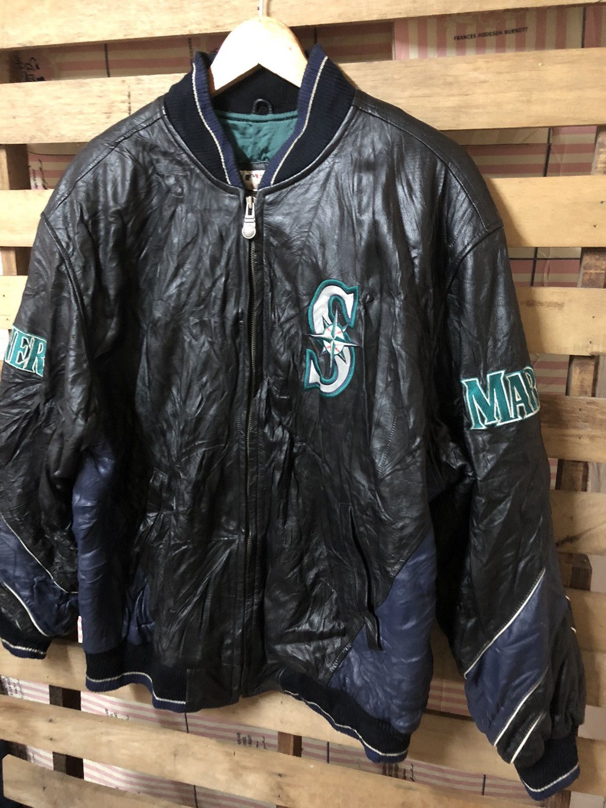 MLB Vintage 90s Seattle Mariners Embroidery Leather Jacket Size US L / EU 52-54 / 3 - 5 Thumbnail