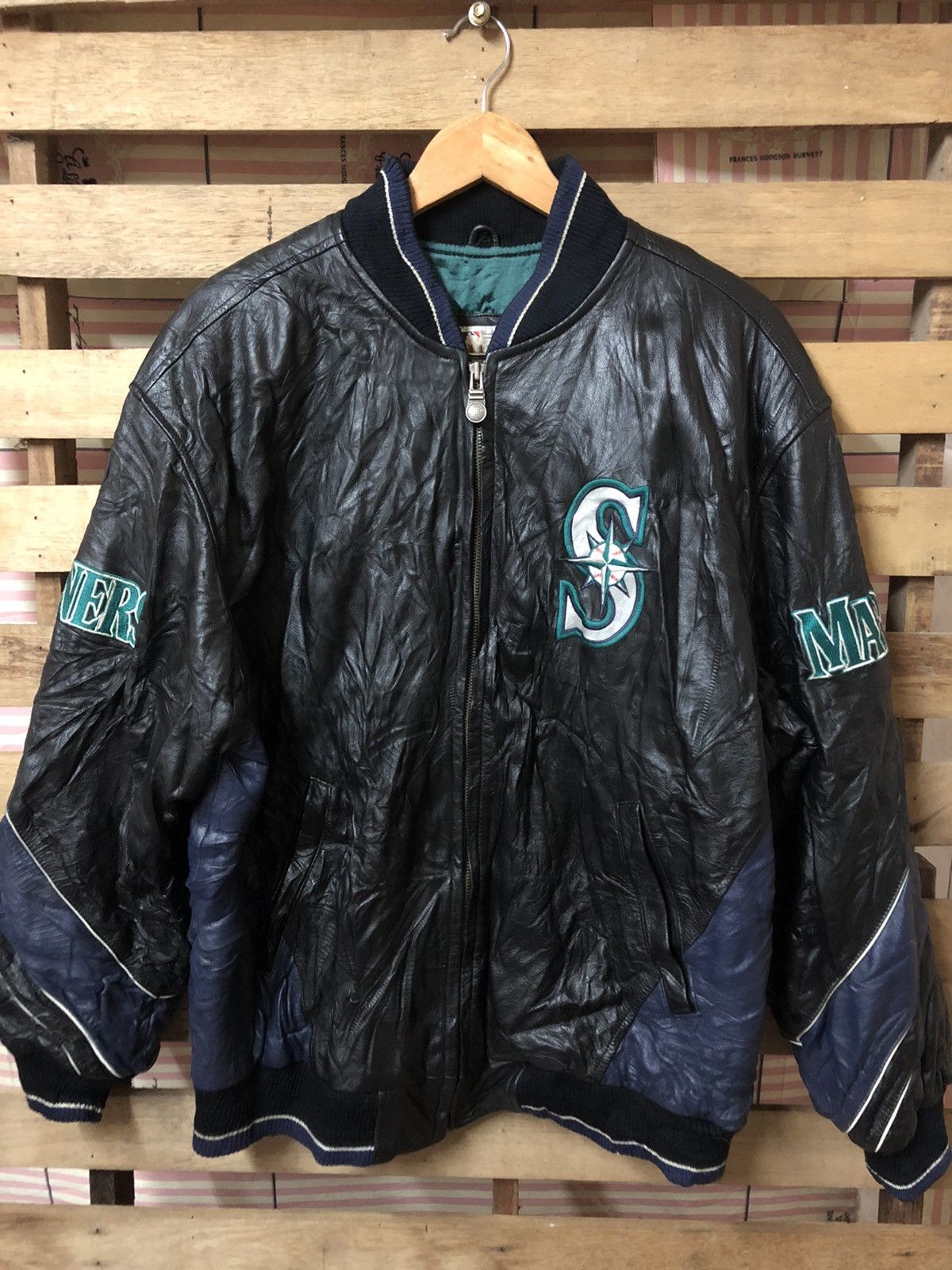 MLB Vintage 90s Seattle Mariners Embroidery Leather Jacket Size US L / EU 52-54 / 3 - 1 Thumbnail
