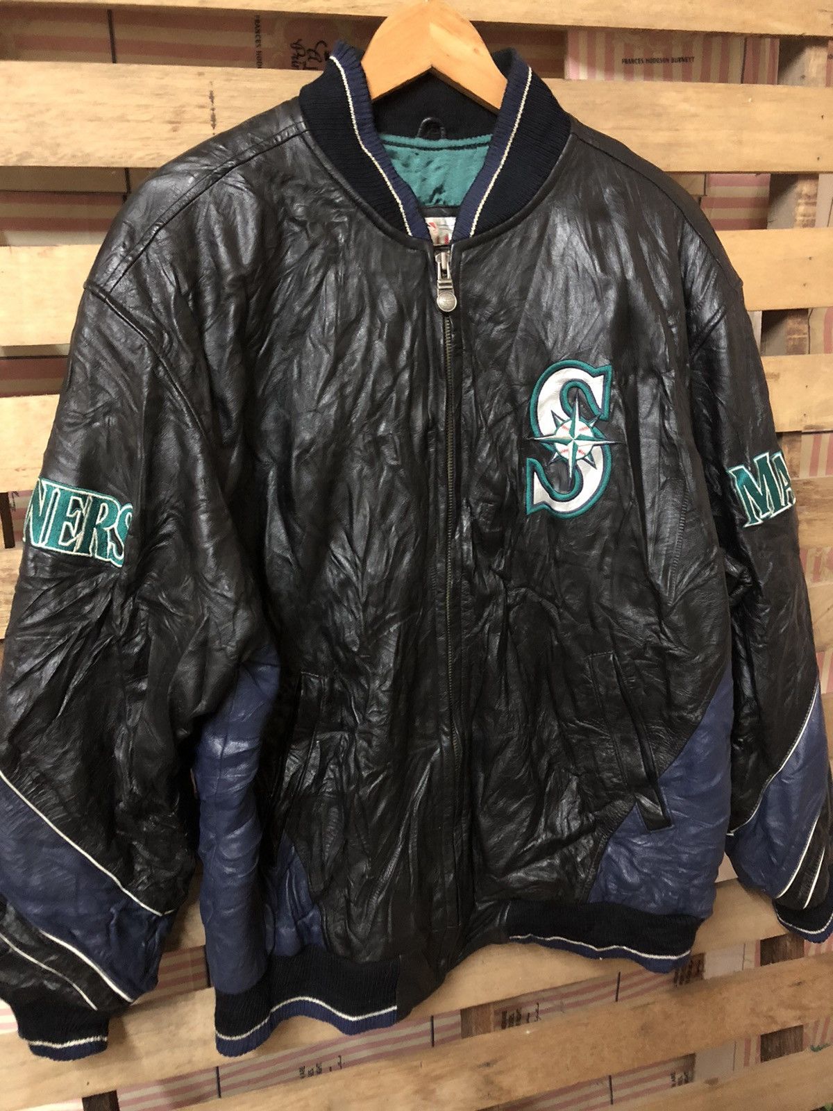 MLB Vintage 90s Seattle Mariners Embroidery Leather Jacket Size US L / EU 52-54 / 3 - 4 Thumbnail