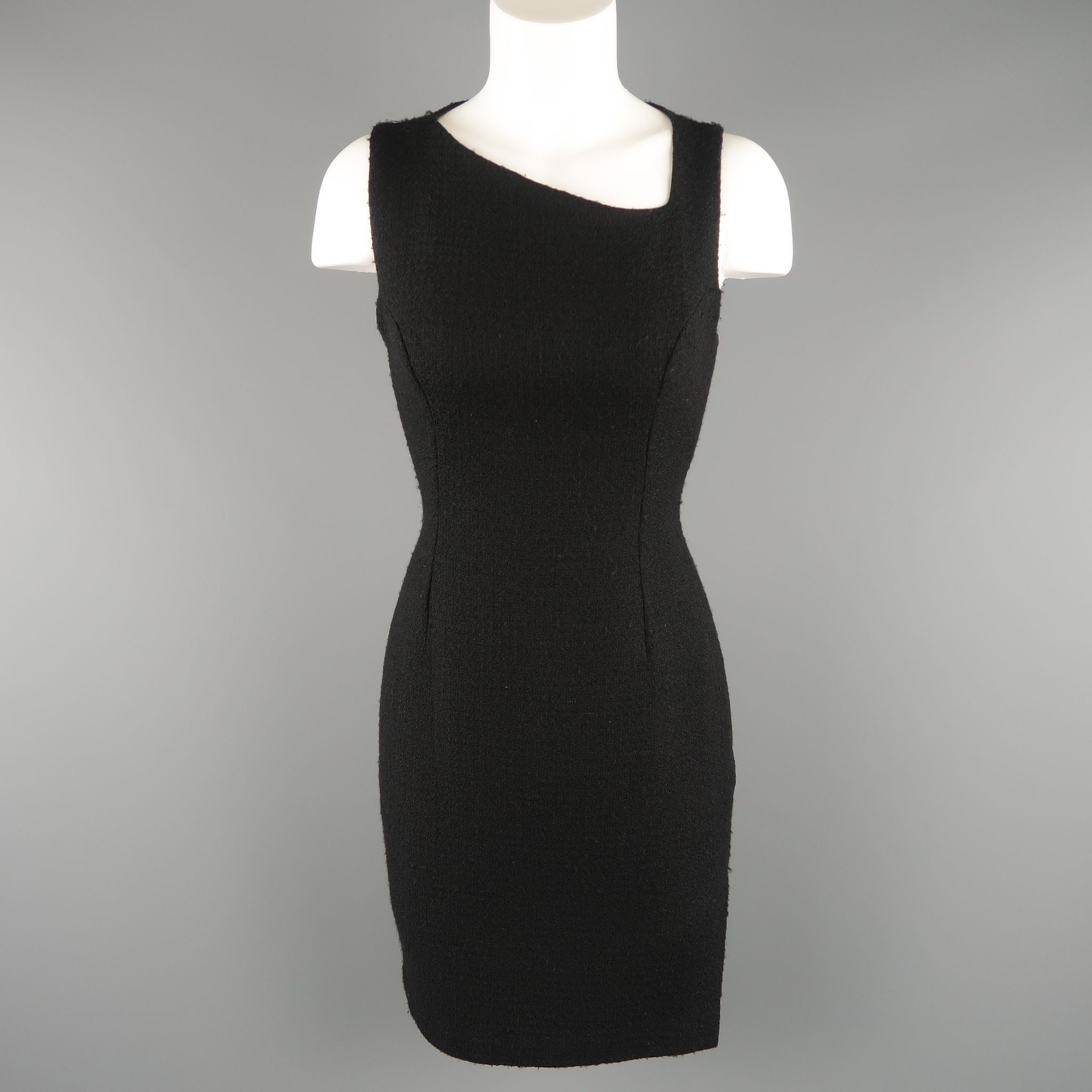 Versace Black Wool Blend Tweed Asymmetrical Dress Size S / US 4 / IT 40 - 1 Preview