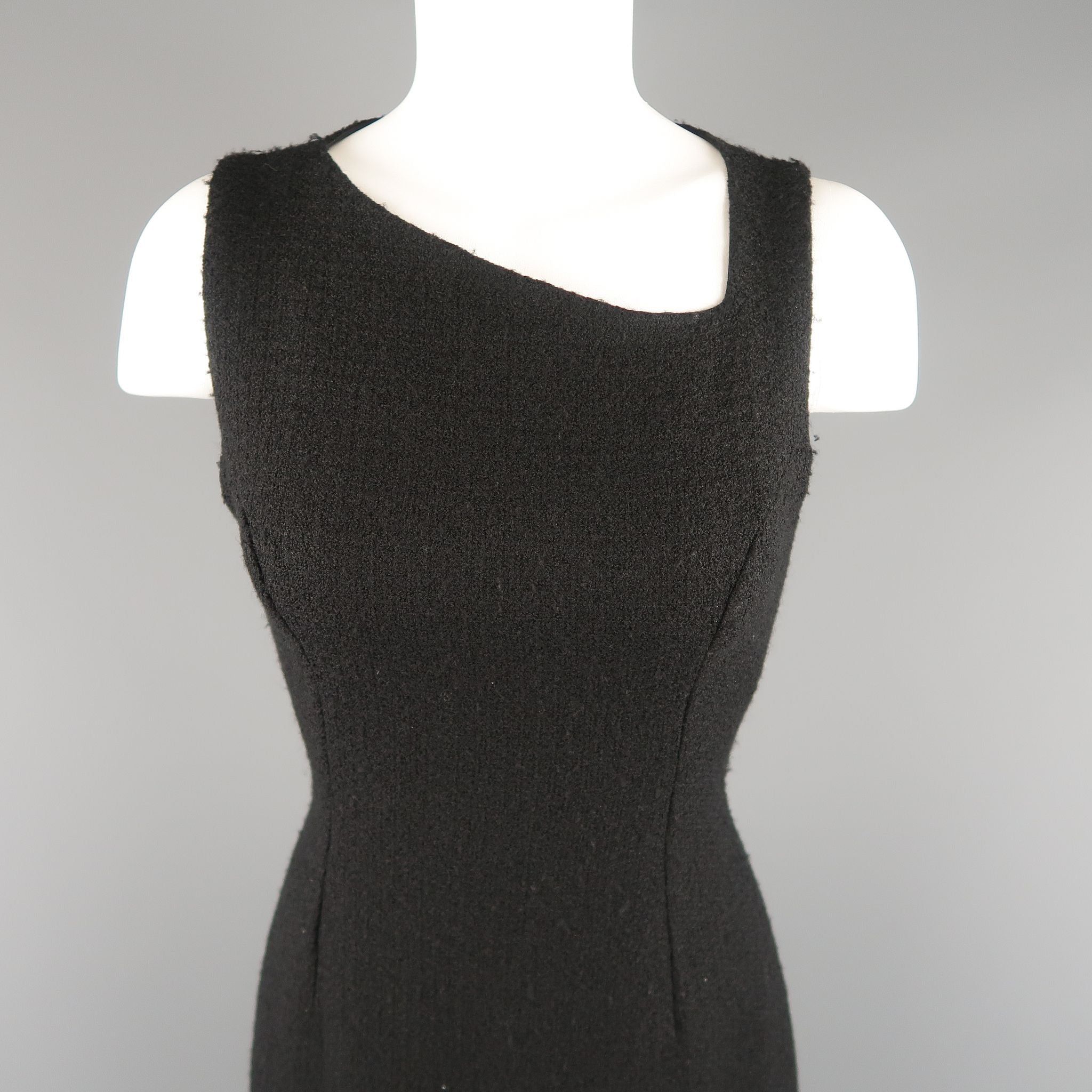 Versace Black Wool Blend Tweed Asymmetrical Dress Size S / US 4 / IT 40 - 2 Preview