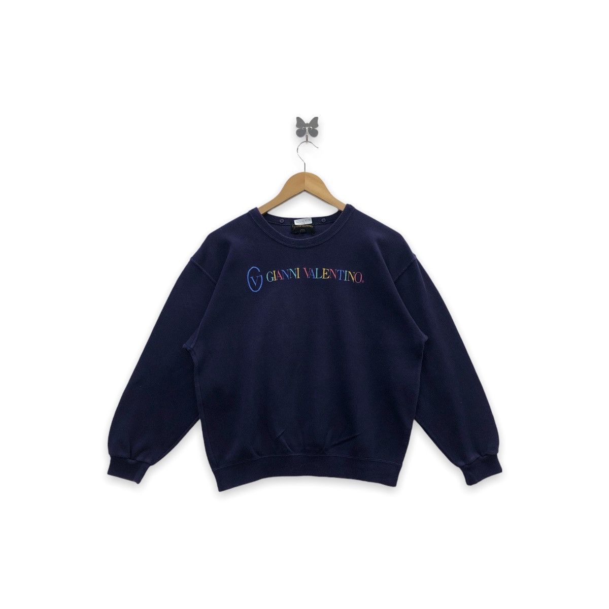 image of ‘ Gianni Valentino Spellout Embroidery Sweatshirt in Navy, Men's (Size Medium)