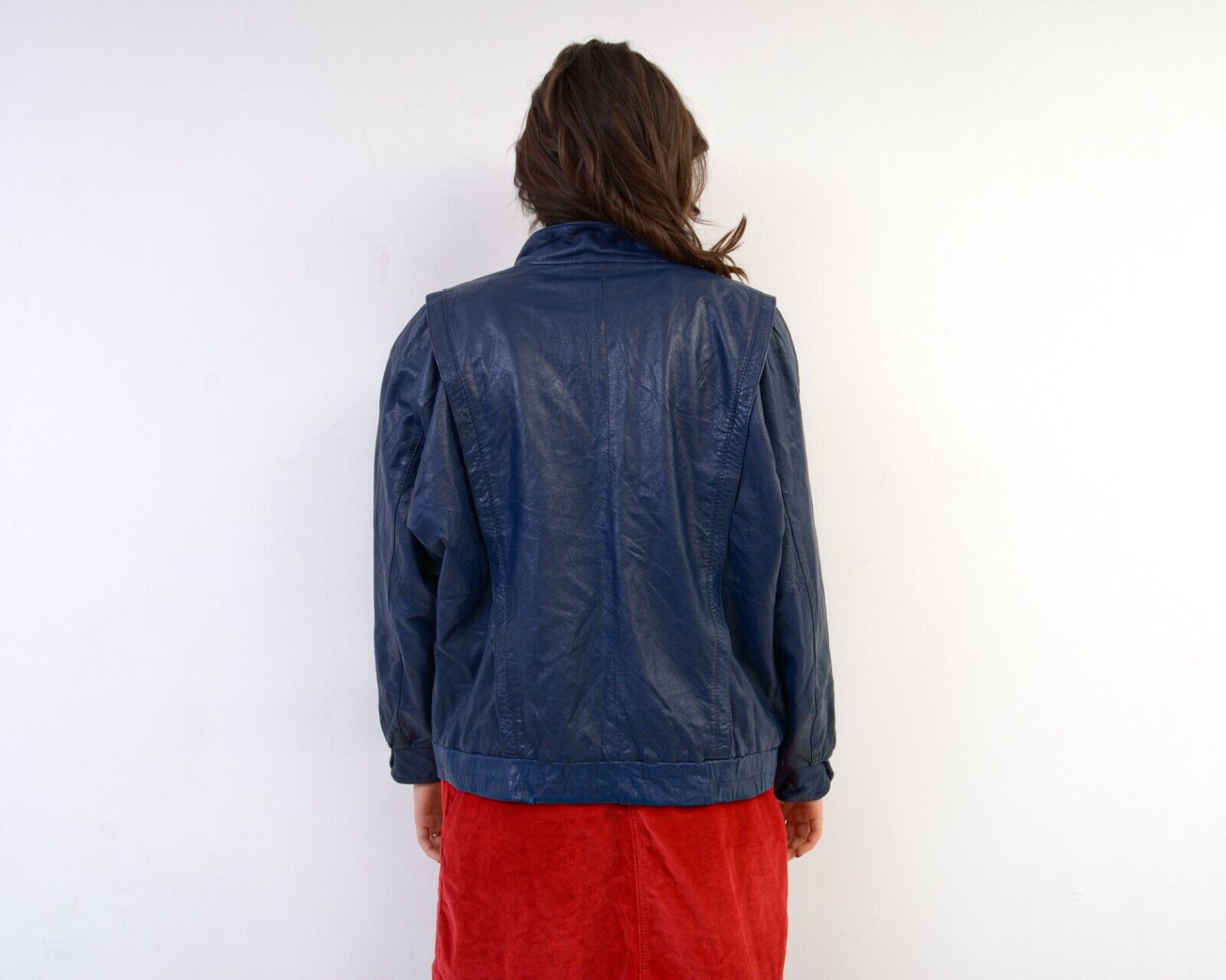 Vintage Leather Jacket Bomber Motorcycle Coat Blue Full Zip Up Biker Size S / US 4 / IT 40 - 4 Thumbnail