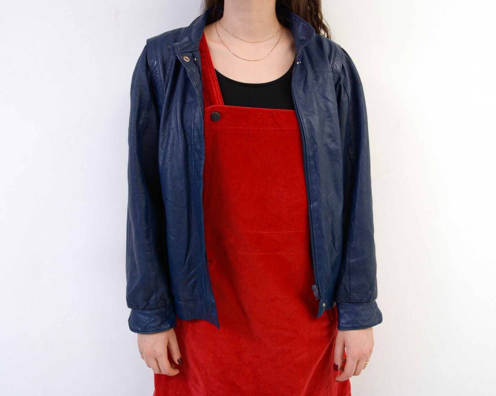Vintage Leather Jacket Bomber Motorcycle Coat Blue Full Zip Up Biker Size S / US 4 / IT 40 - 5 Thumbnail