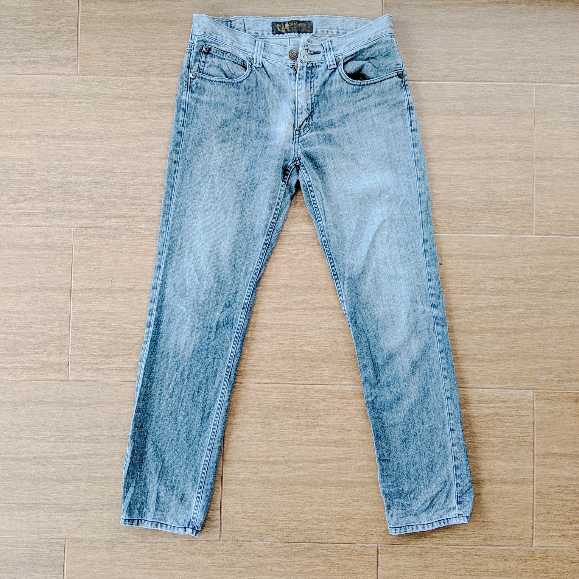 image of Numbers Vintage Back Number Black Label Faded Denim Pants in Fade To Grey, Men's (Size 32)
