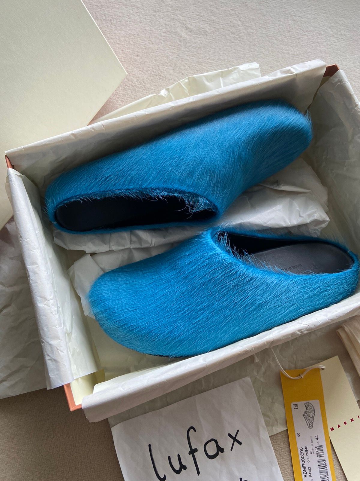 Pre-owned Marni New |  Fussbett Sabot Blue Fur Mule Shoess Clogs Slip On‘s 44 Shoes