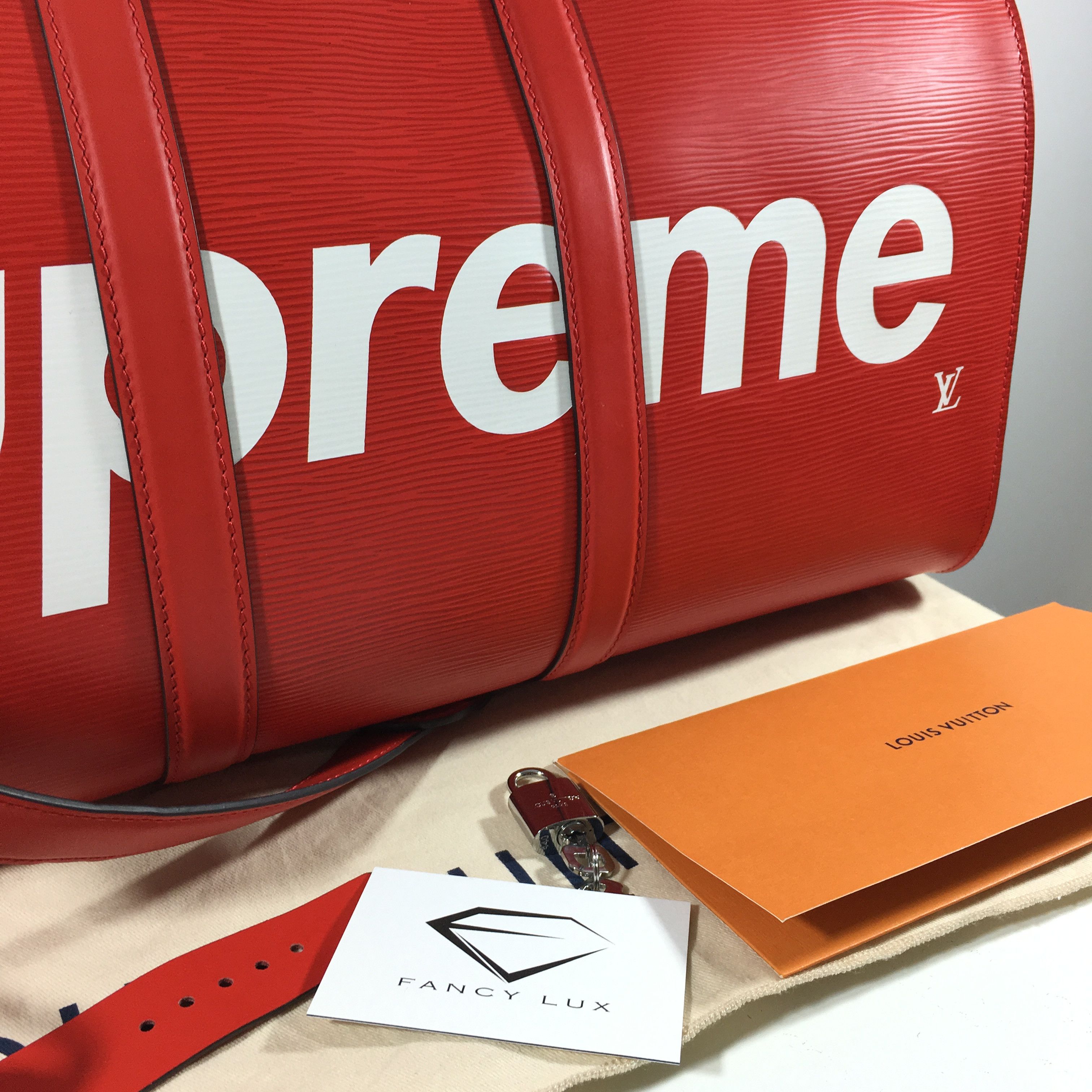 LV X Supreme Keepall 45 Red Bags Luggage