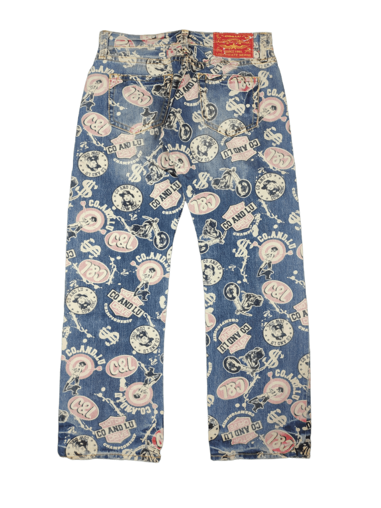 Japanese Brand Vintage Co & Lu Hysteric Style Fullprint Motor Drive Jeans Size US 30 / EU 46 - 2 Thumbnail