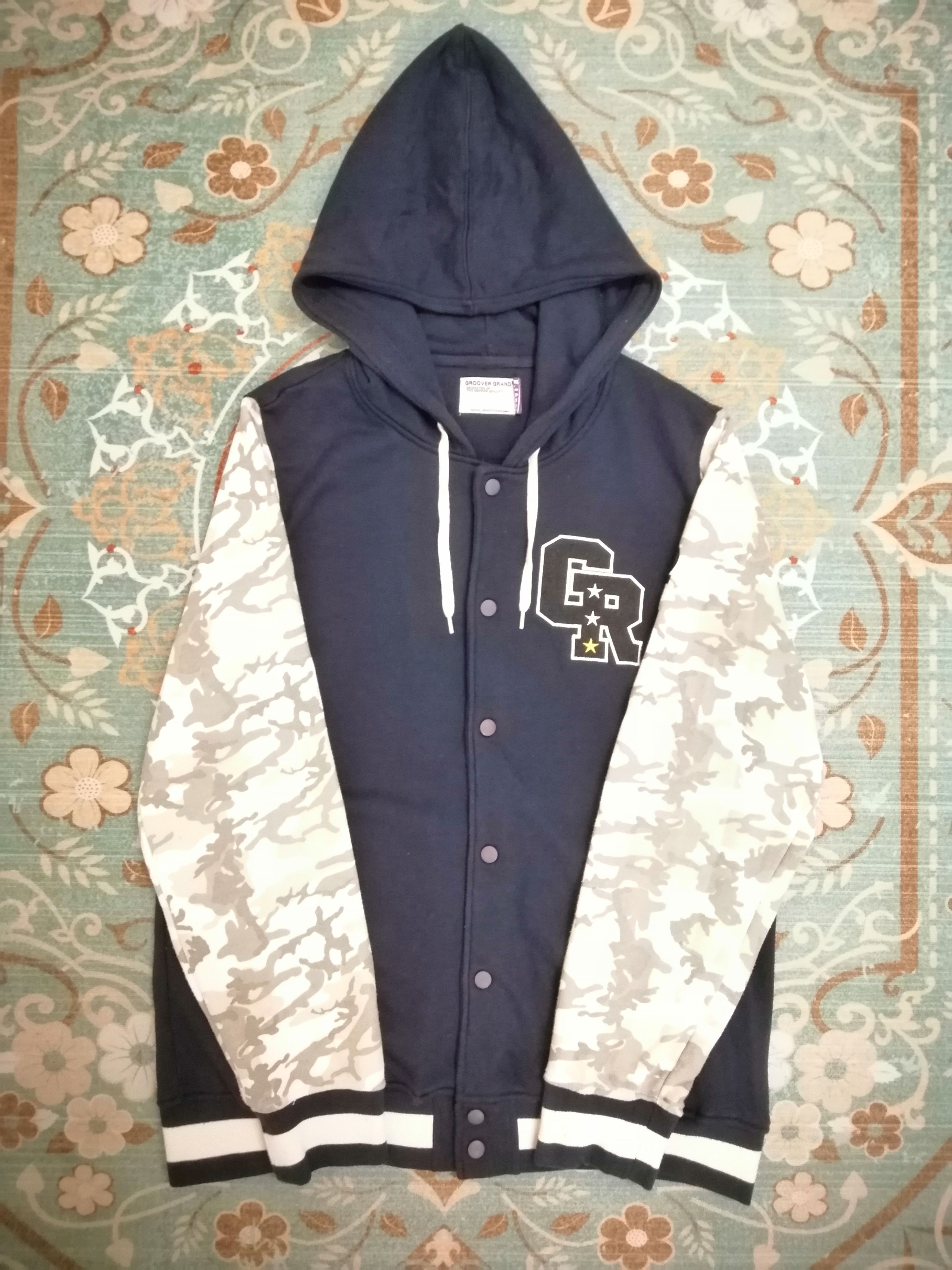 Japanese Brand GROOVER RARE CAMOUFLAGE VARSITY JACKET HOODIE Size US XL / EU 56 / 4 - 12 Thumbnail