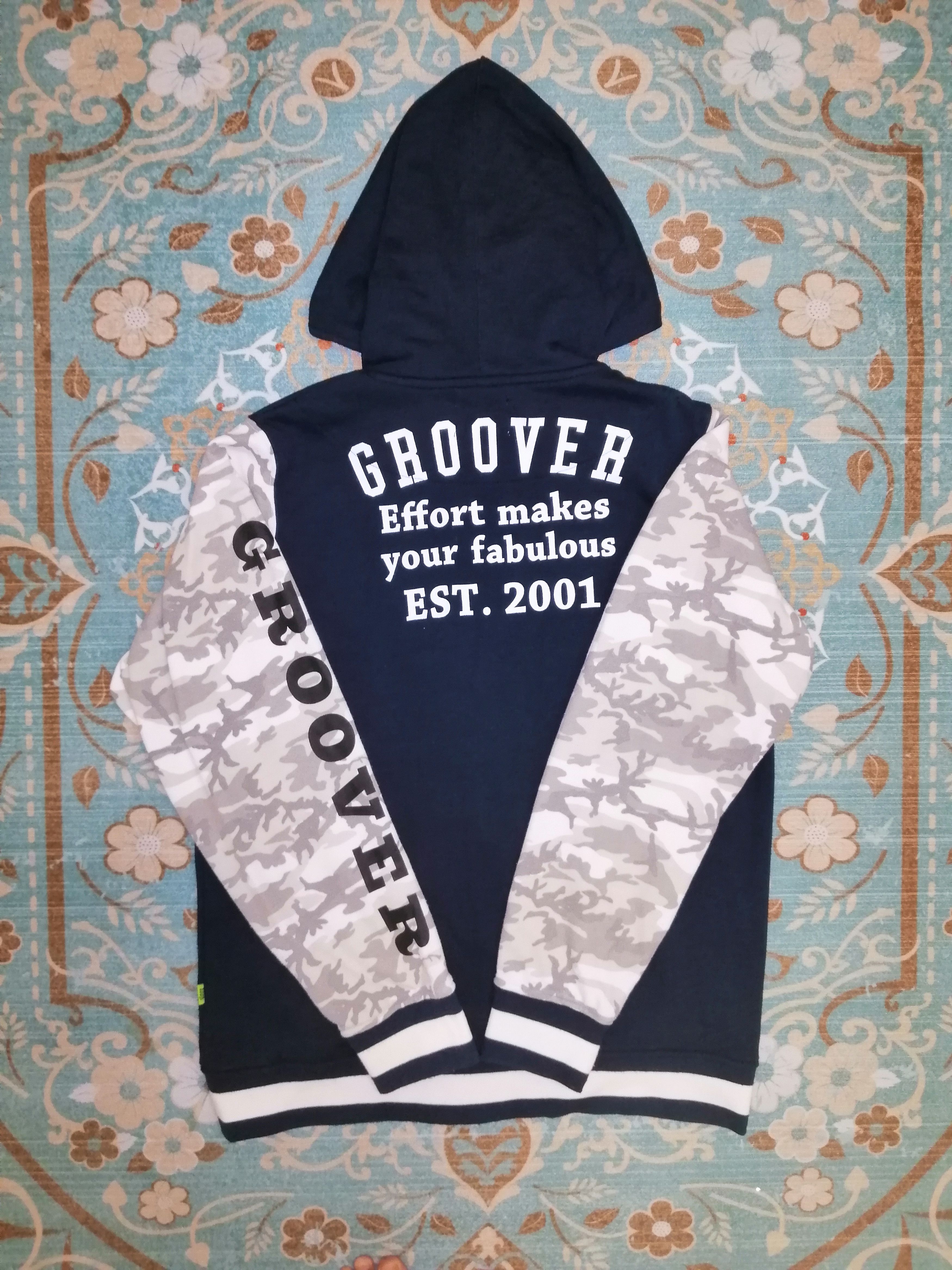 Japanese Brand GROOVER RARE CAMOUFLAGE VARSITY JACKET HOODIE Size US XL / EU 56 / 4 - 5 Thumbnail