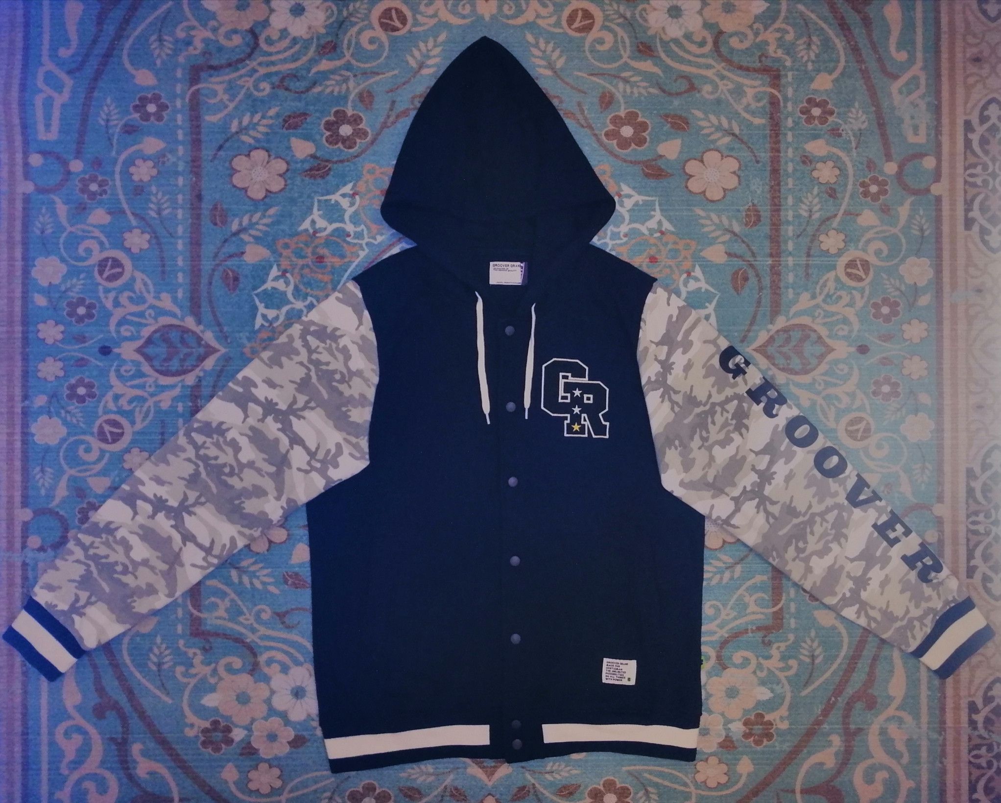 Japanese Brand GROOVER RARE CAMOUFLAGE VARSITY JACKET HOODIE Size US XL / EU 56 / 4 - 1 Thumbnail