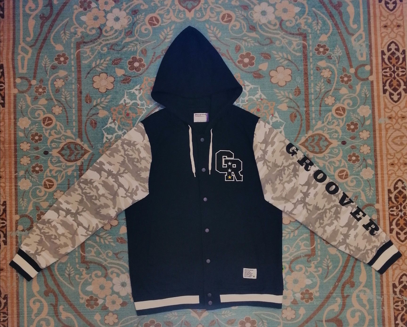 Japanese Brand GROOVER RARE CAMOUFLAGE VARSITY JACKET HOODIE Size US XL / EU 56 / 4 - 3 Thumbnail