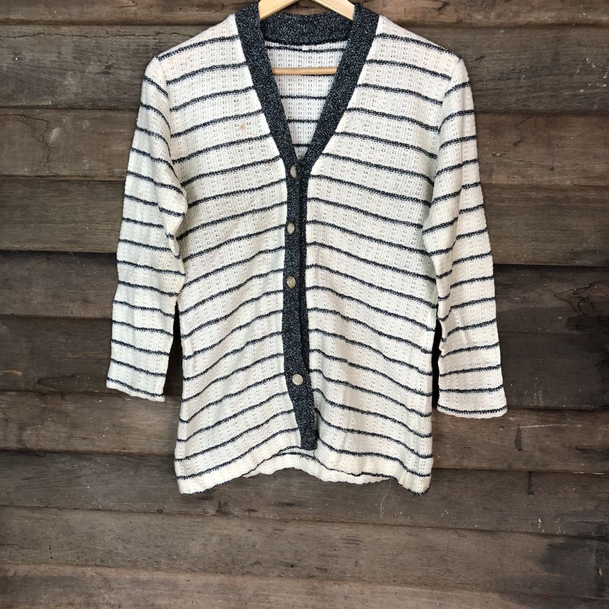Japanese Brand Japanese Brand White Stripe Cardigan #H256 Size US M / EU 48-50 / 2 - 3 Thumbnail