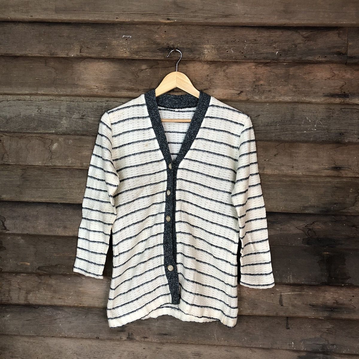 Japanese Brand Japanese Brand White Stripe Cardigan #H256 Size US M / EU 48-50 / 2 - 1 Thumbnail