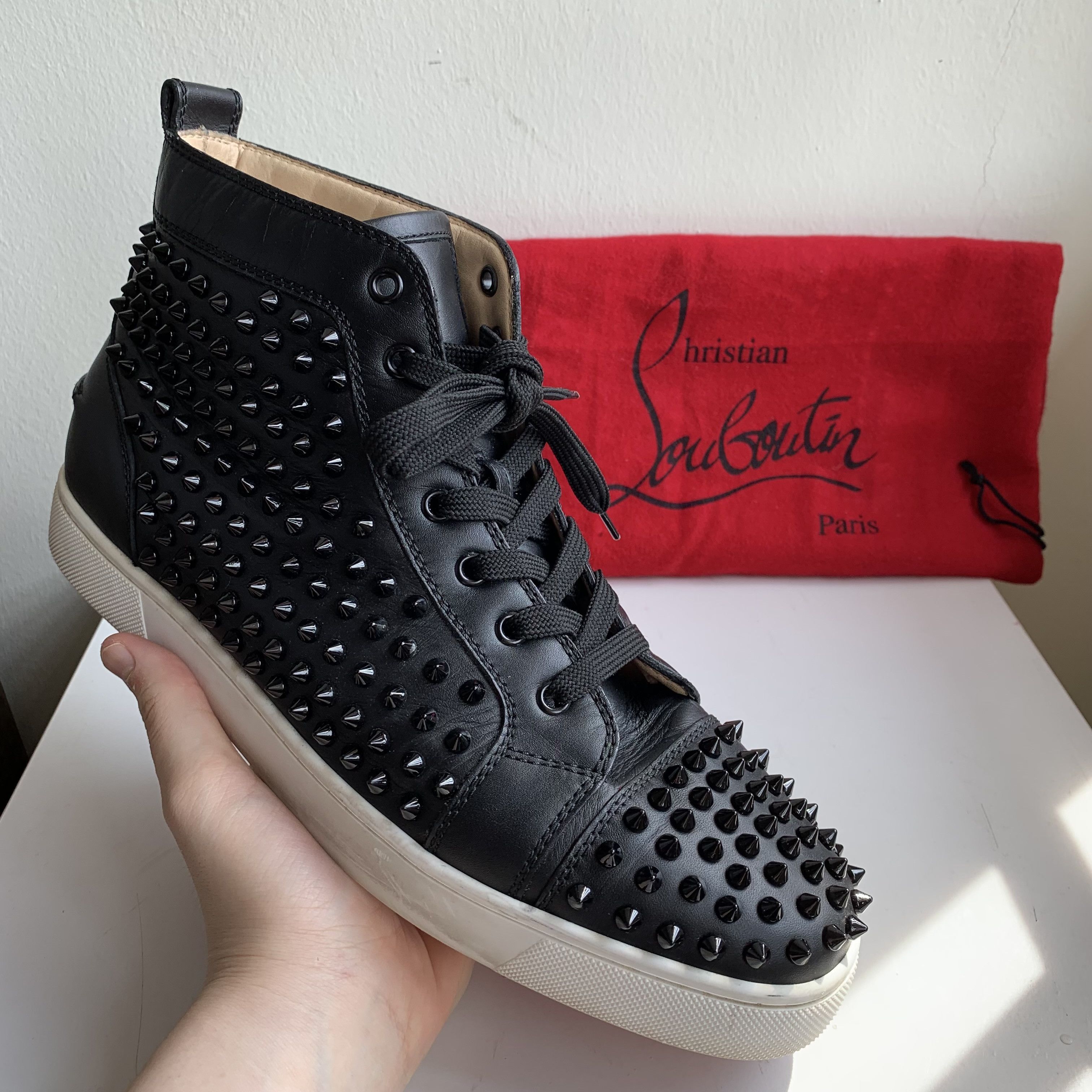 Christian Louboutin High Top Black Sneakers with Black Studded Toe Size US 11 / EU 44 - 1 Thumbnail