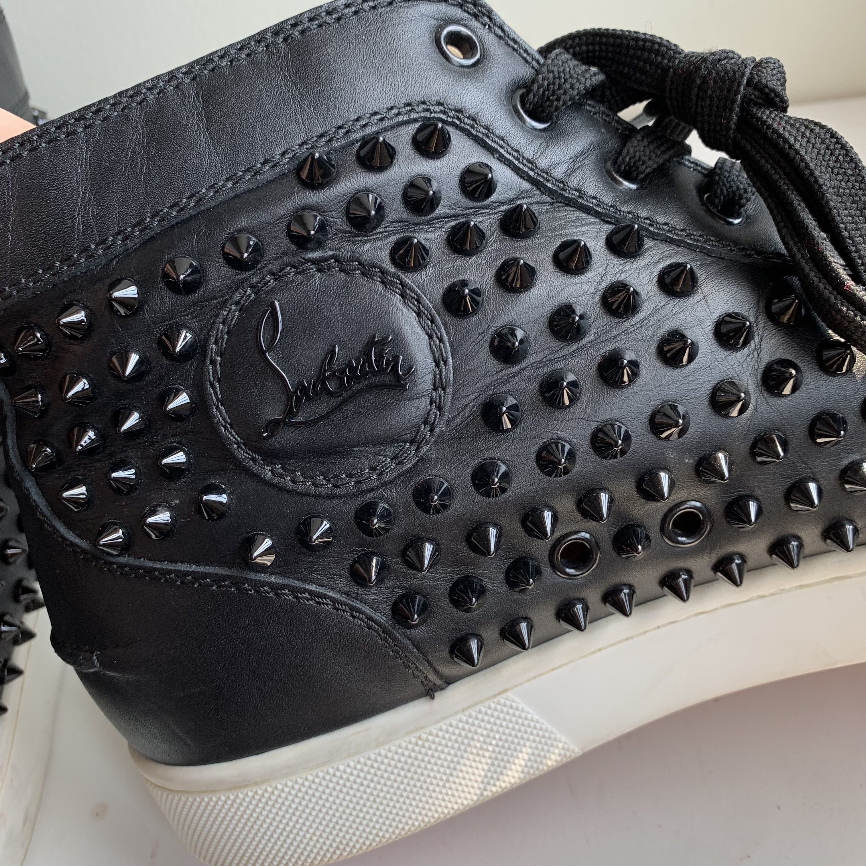 Christian Louboutin High Top Black Sneakers with Black Studded Toe Size US 11 / EU 44 - 20 Thumbnail