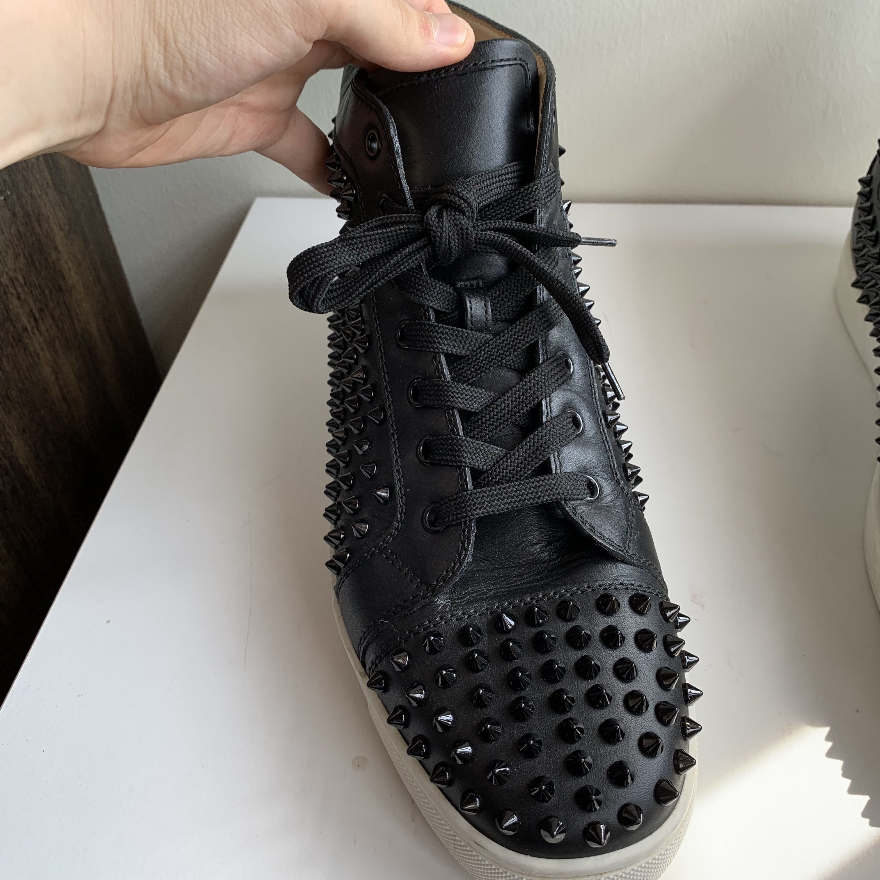 Christian Louboutin High Top Black Sneakers with Black Studded Toe Size US 11 / EU 44 - 4 Thumbnail