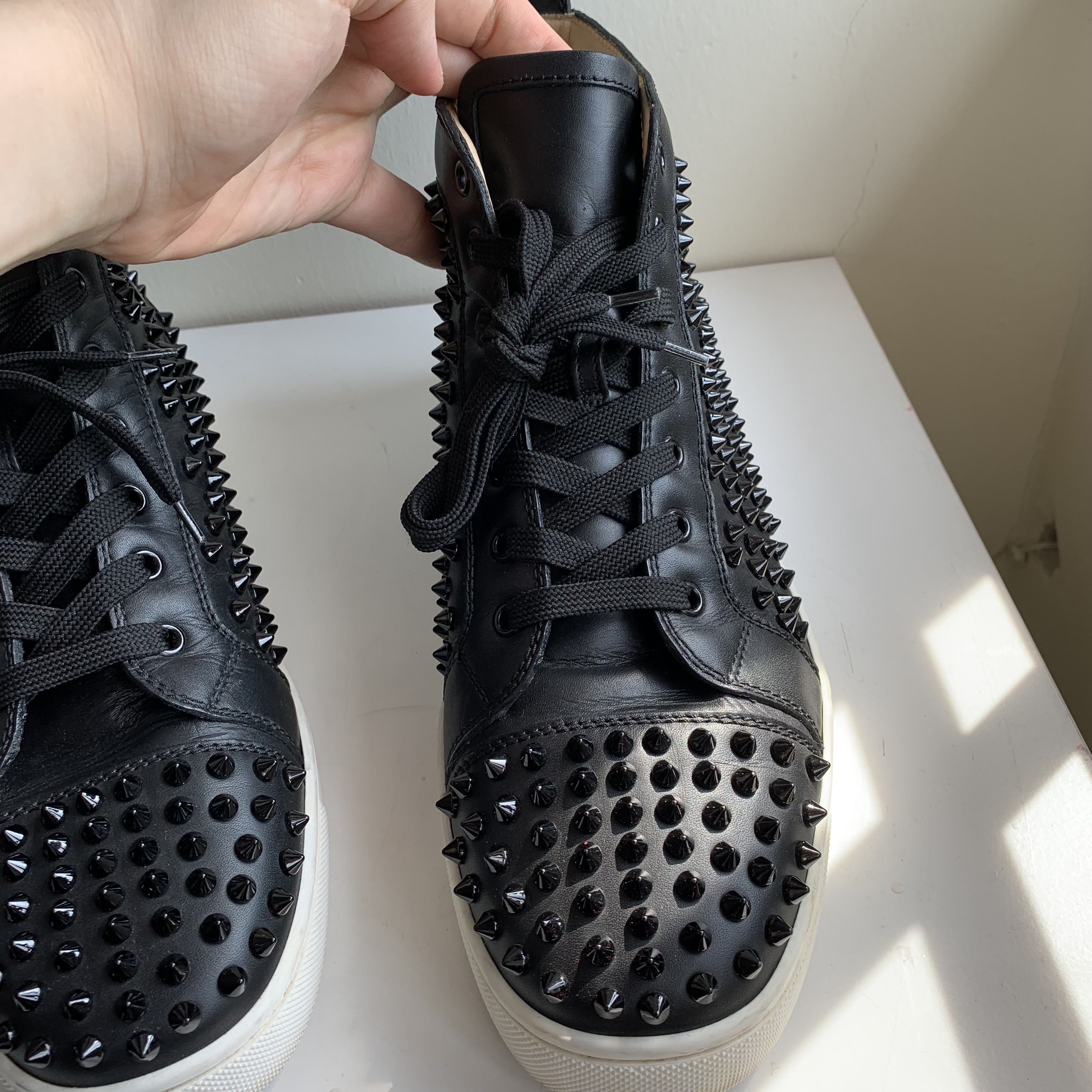 Christian Louboutin High Top Black Sneakers with Black Studded Toe Size US 11 / EU 44 - 5 Thumbnail