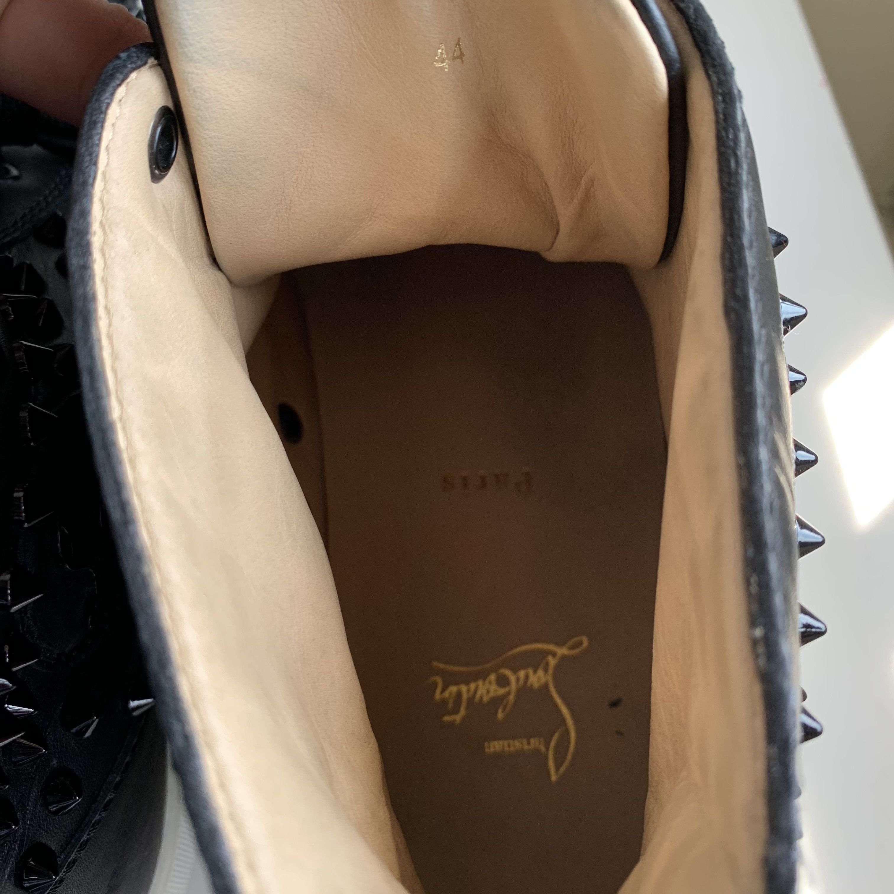 Christian Louboutin High Top Black Sneakers with Black Studded Toe Size US 11 / EU 44 - 10 Thumbnail