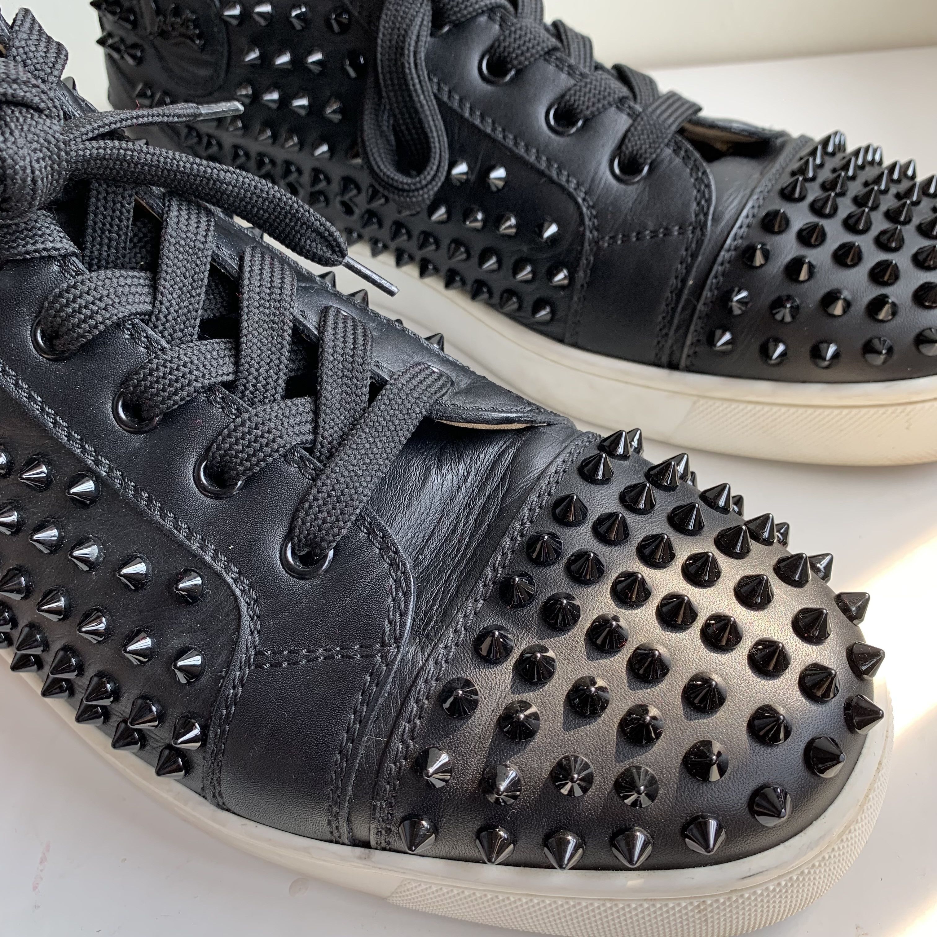 Christian Louboutin High Top Black Sneakers with Black Studded Toe Size US 11 / EU 44 - 18 Thumbnail