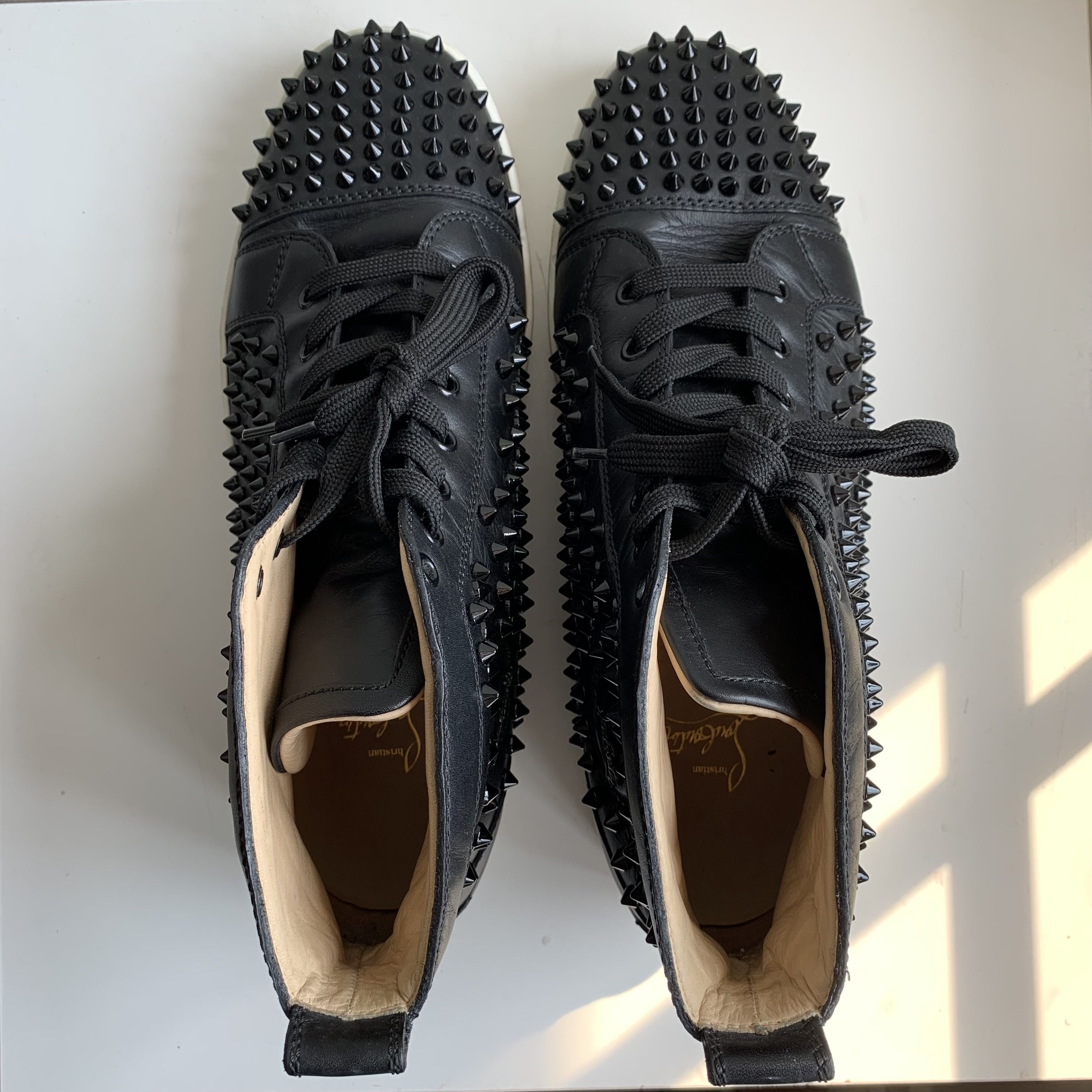 Christian Louboutin High Top Black Sneakers with Black Studded Toe Size US 11 / EU 44 - 14 Thumbnail