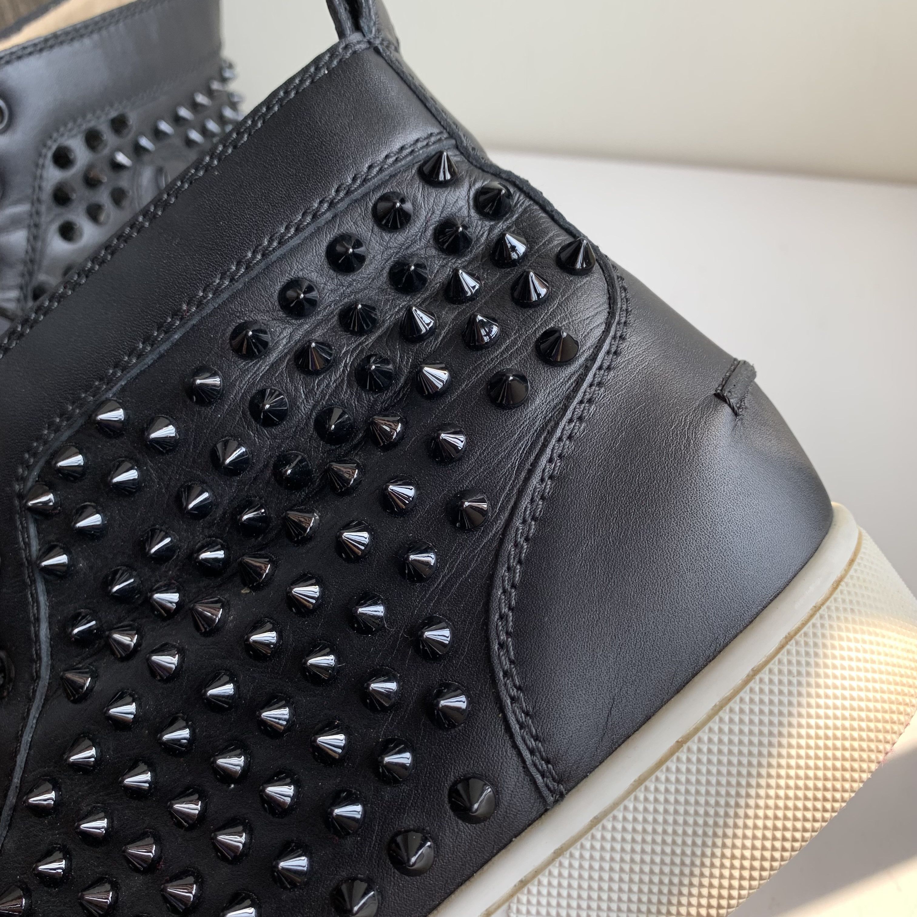 Christian Louboutin High Top Black Sneakers with Black Studded Toe Size US 11 / EU 44 - 22 Thumbnail