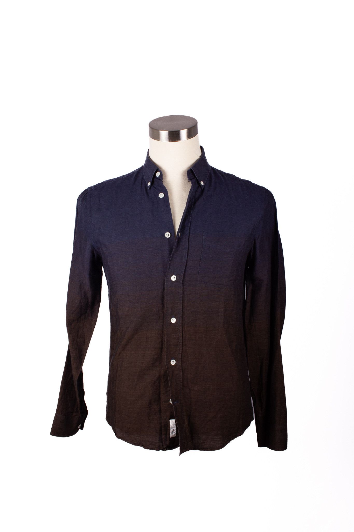 Acne Studios ACNE STUDIOS NAVY/BROWN LINEN BLEND GRADIENT BUTTON DOWN Size US S / EU 44-46 / 1 - 1 Thumbnail