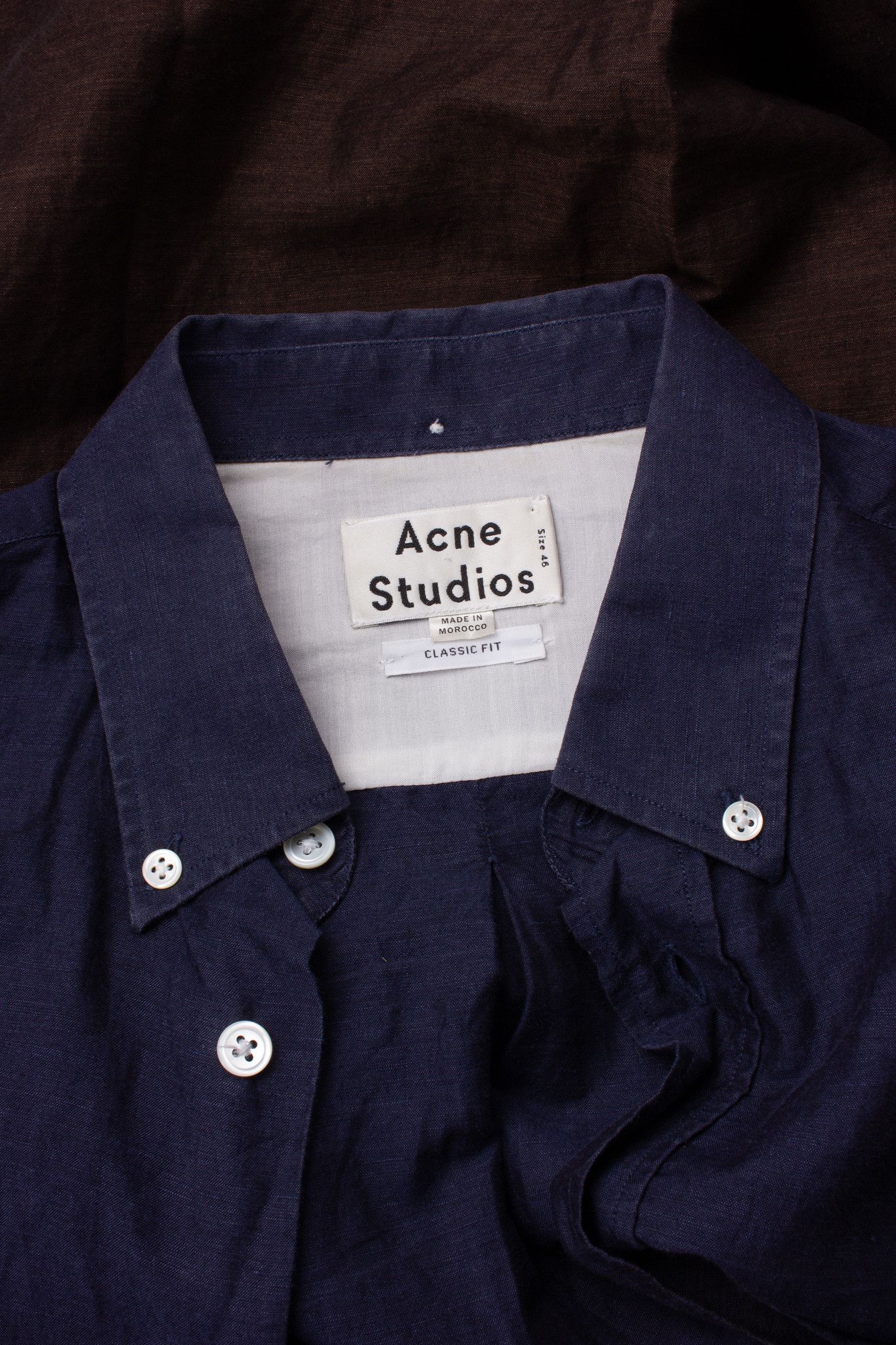 Acne Studios ACNE STUDIOS NAVY/BROWN LINEN BLEND GRADIENT BUTTON DOWN Size US S / EU 44-46 / 1 - 6 Thumbnail