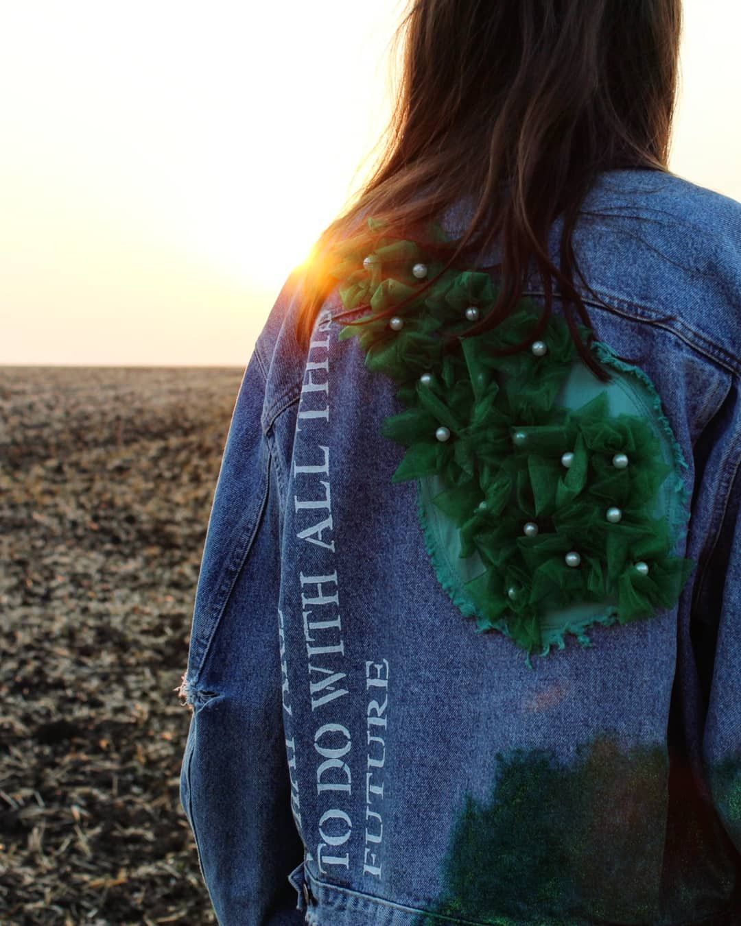 Handmade Denim jacket with handmade organza flowers (all sizes) Size US M / EU 48-50 / 2 - 3 Thumbnail
