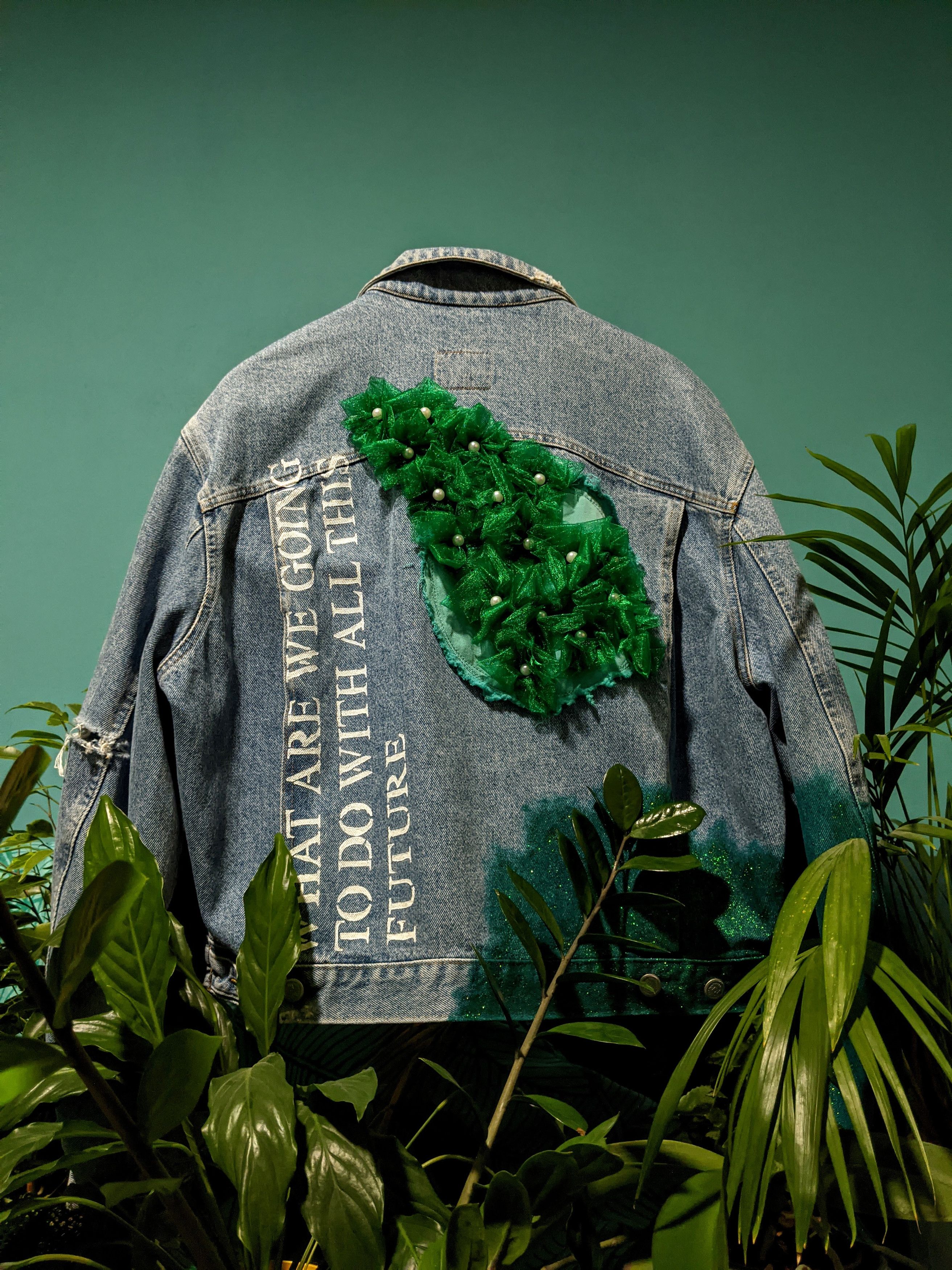 Handmade Denim jacket with handmade organza flowers (all sizes) Size US M / EU 48-50 / 2 - 5 Thumbnail