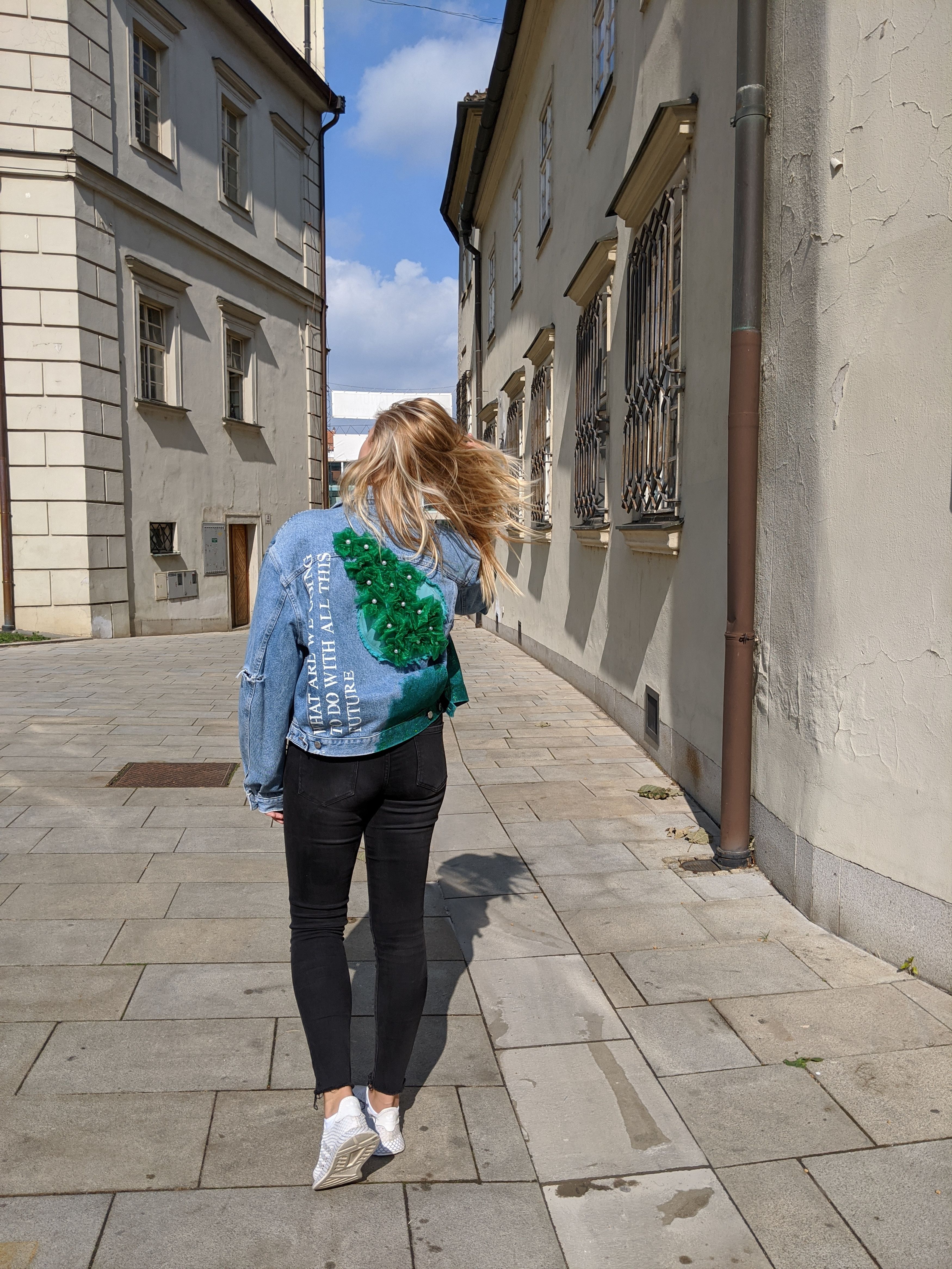 Handmade Denim jacket with handmade organza flowers (all sizes) Size US M / EU 48-50 / 2 - 7 Thumbnail