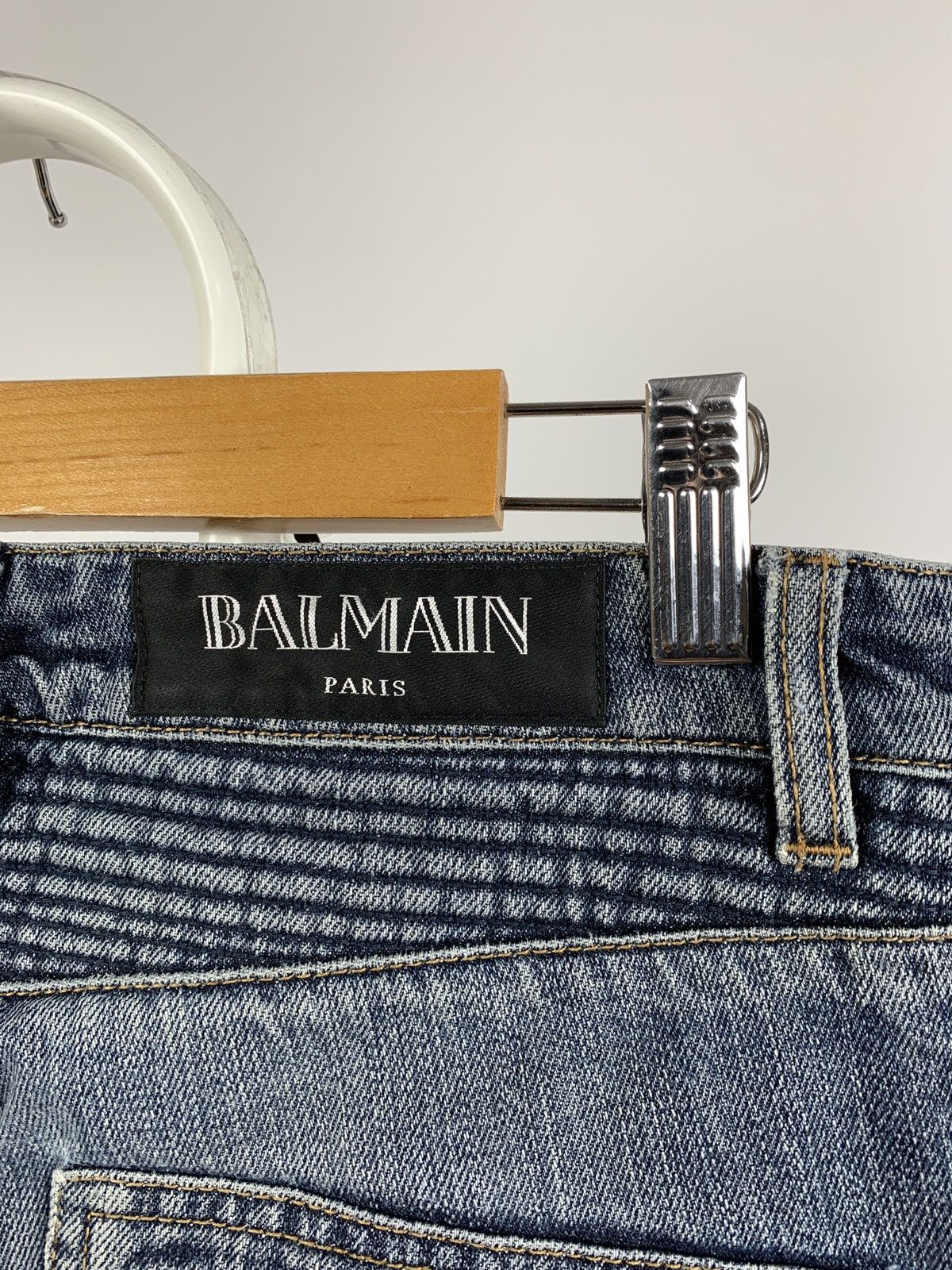 Balmain Paris Biker Blue Denim Skinny Jeans Pants