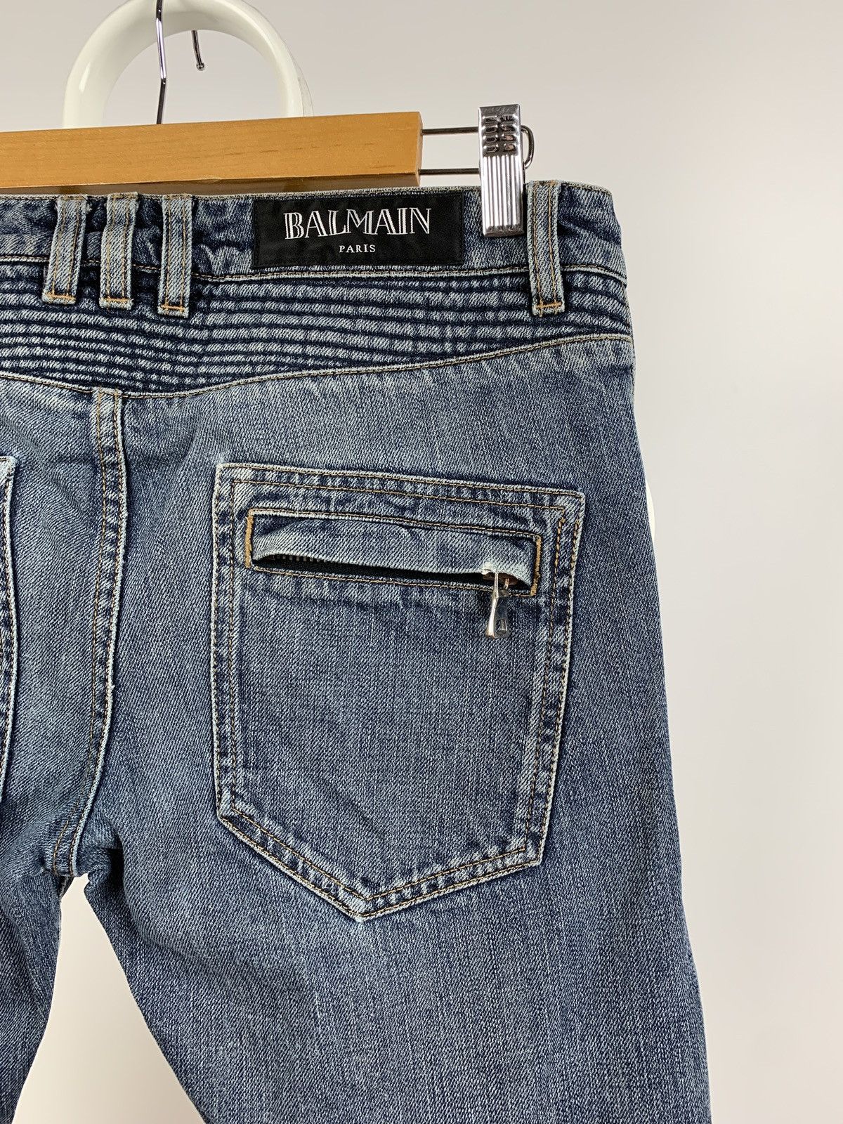 Balmain Paris Biker Blue Denim Skinny Jeans Pants