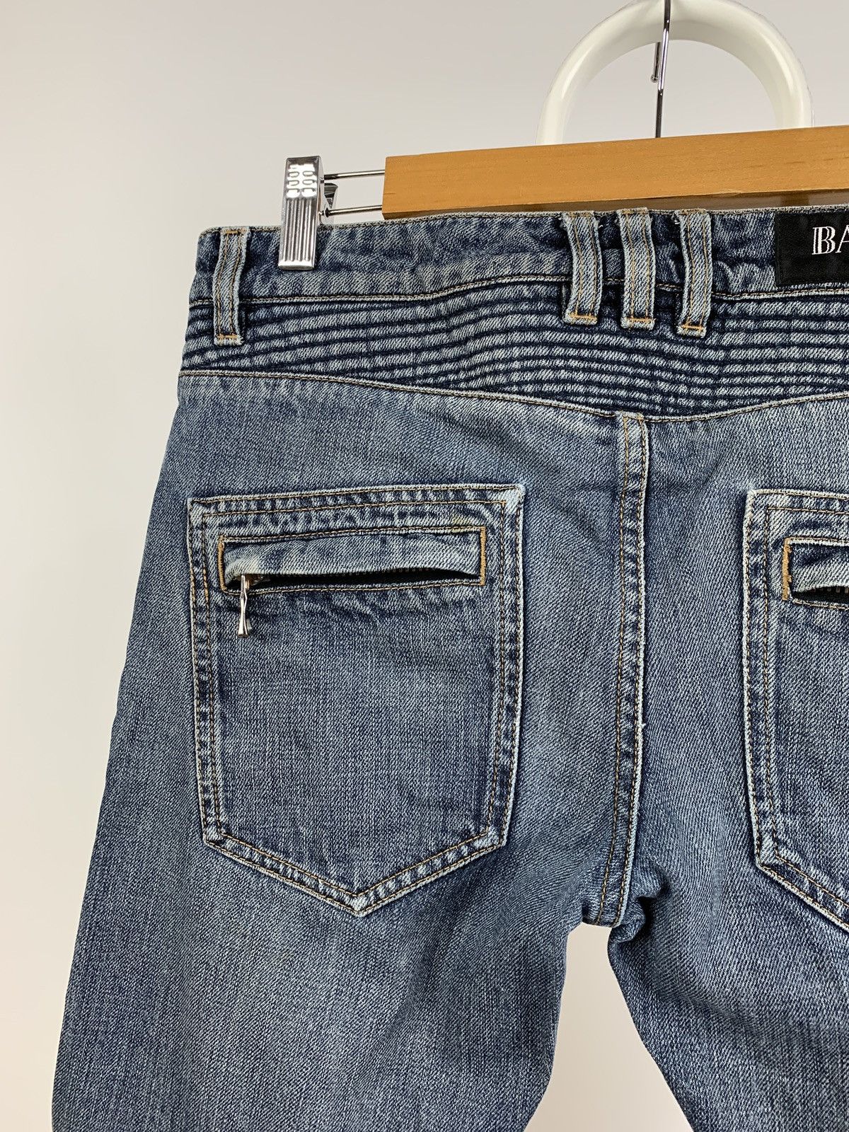 Balmain Paris Biker Blue Denim Skinny Jeans Pants