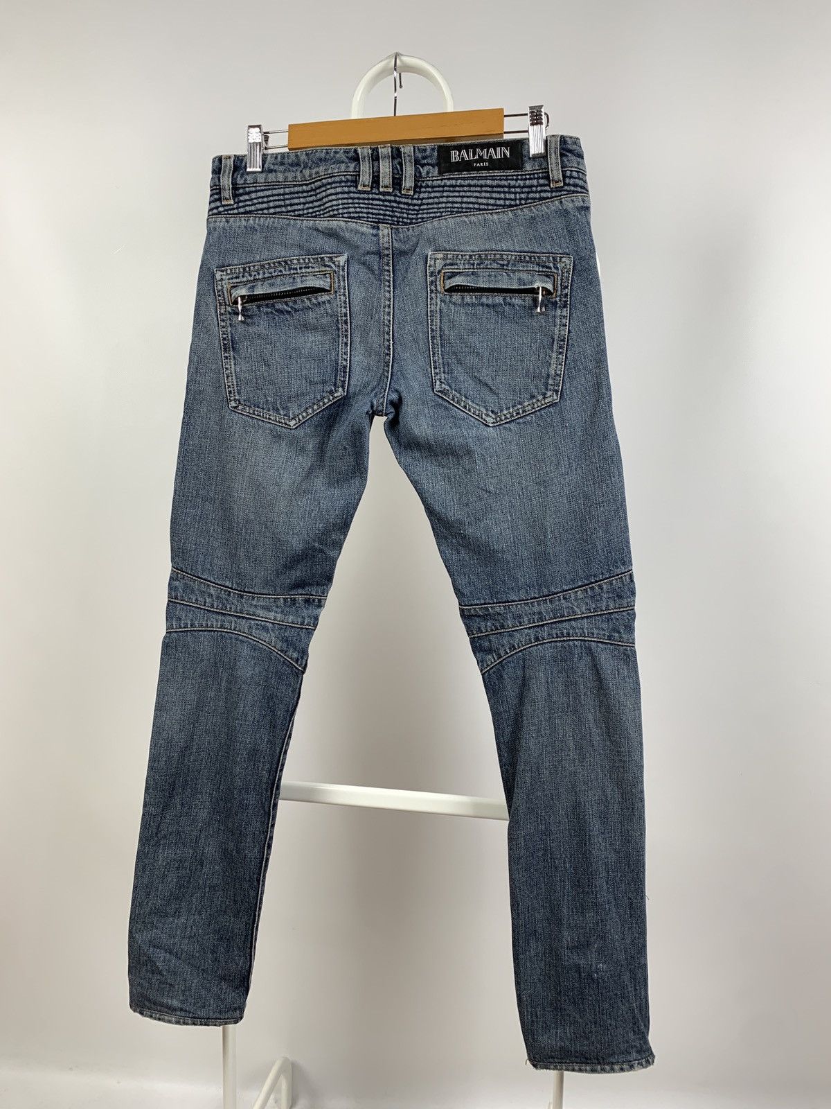 Balmain Paris Biker Blue Denim Skinny Jeans Pants