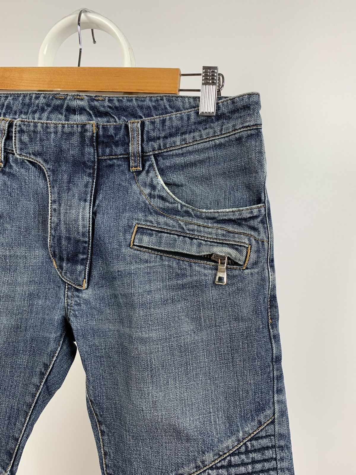 Balmain Paris Biker Blue Denim Skinny Jeans Pants
