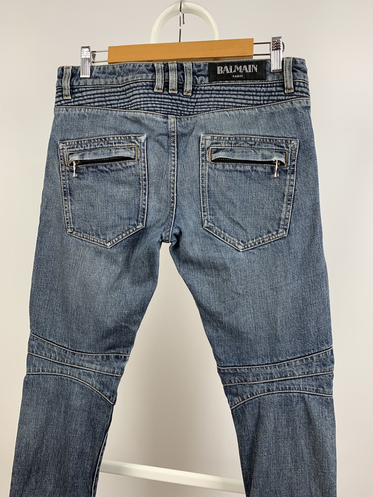Balmain Paris Biker Blue Denim Skinny Jeans Pants